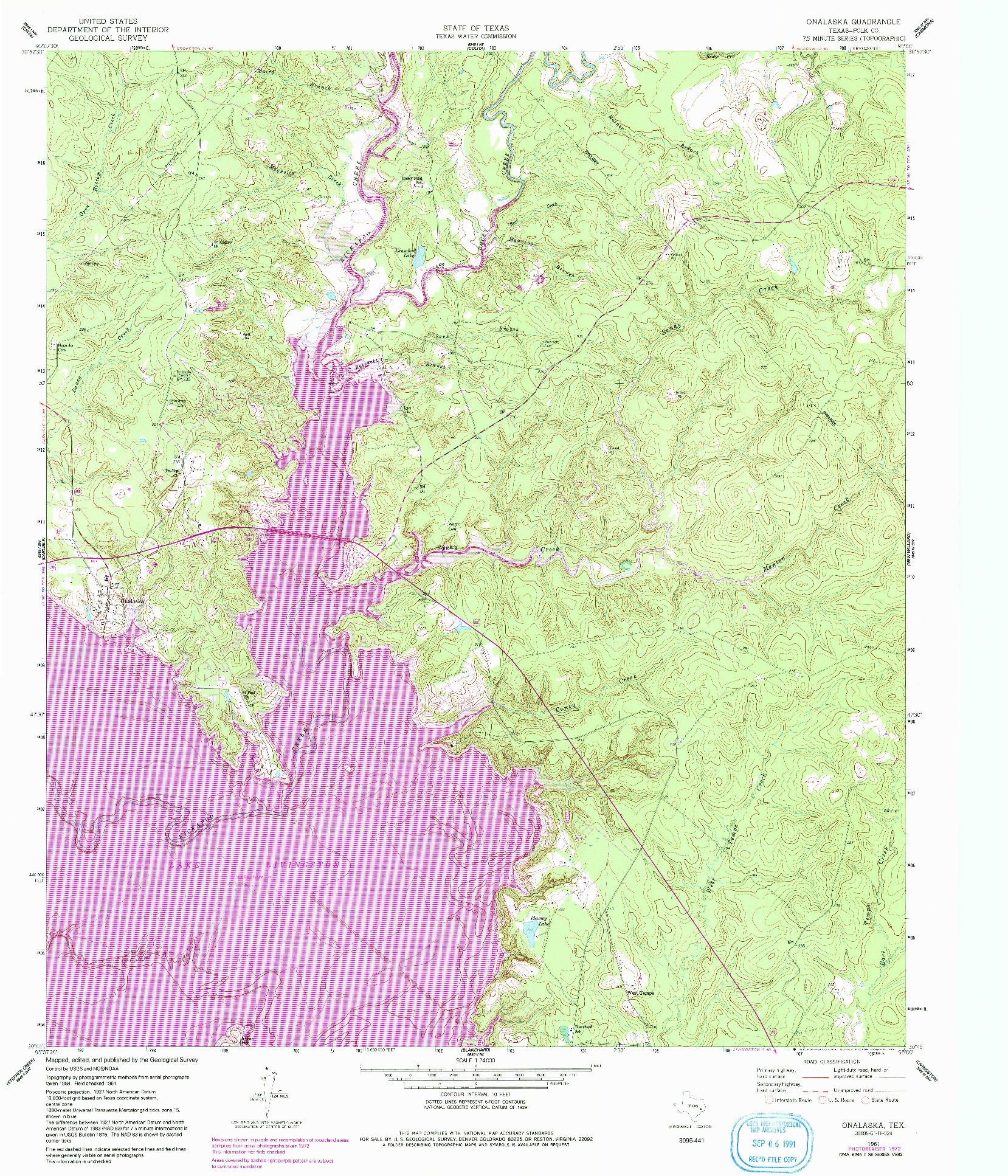 USGS 1:24000-SCALE QUADRANGLE FOR ONALASKA, TX 1961