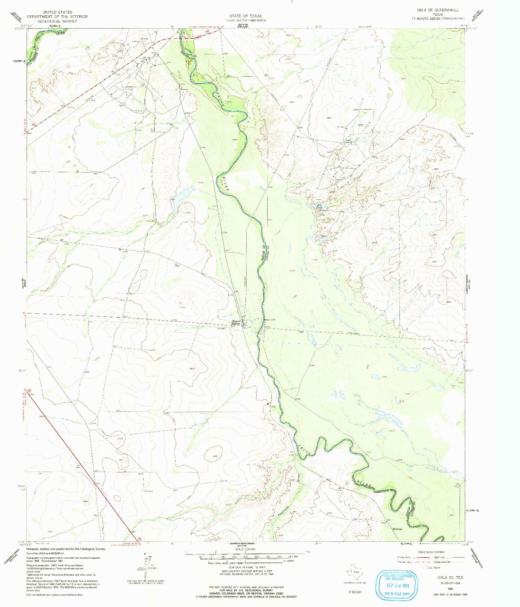 USGS 1:24000-SCALE QUADRANGLE FOR ORLA SE, TX 1961