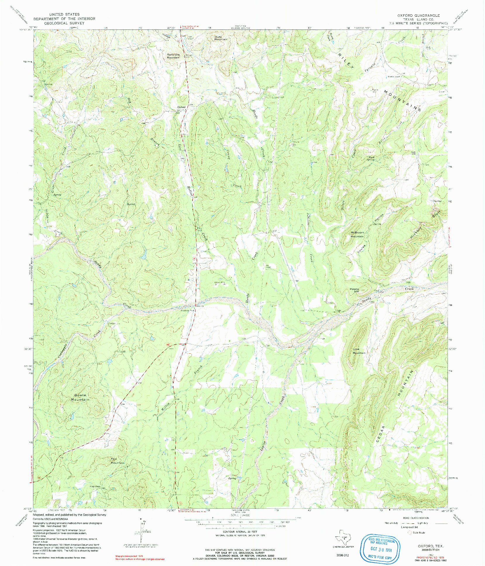 USGS 1:24000-SCALE QUADRANGLE FOR OXFORD, TX 1967