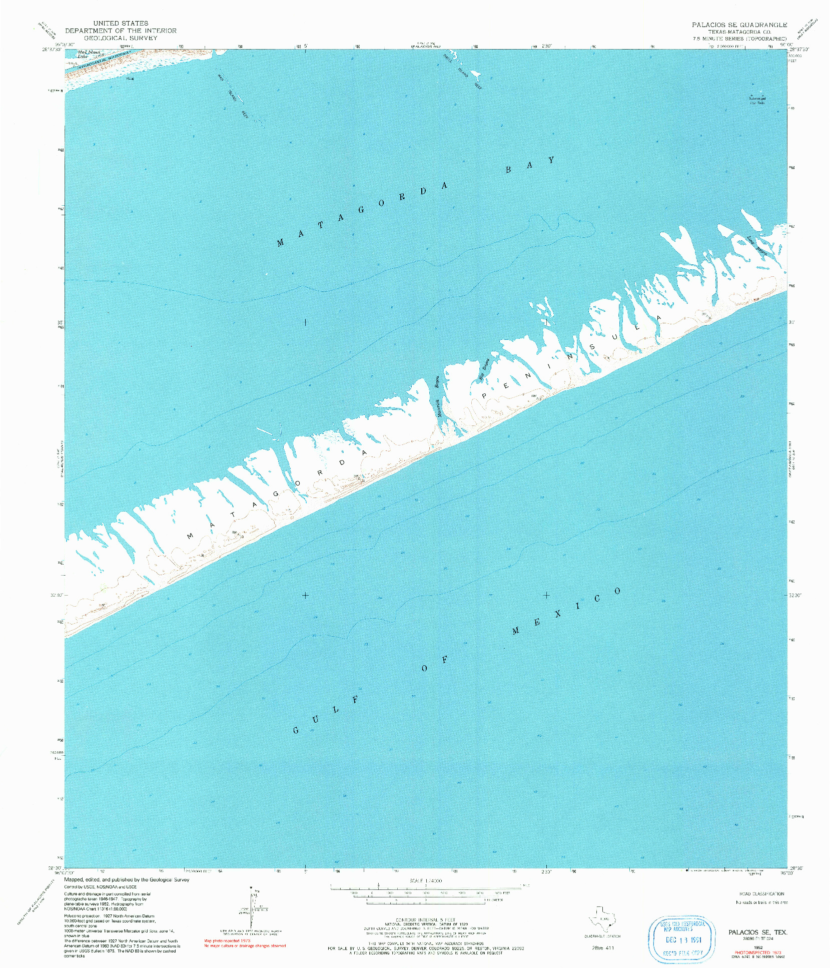 USGS 1:24000-SCALE QUADRANGLE FOR PALACIOS SE, TX 1952