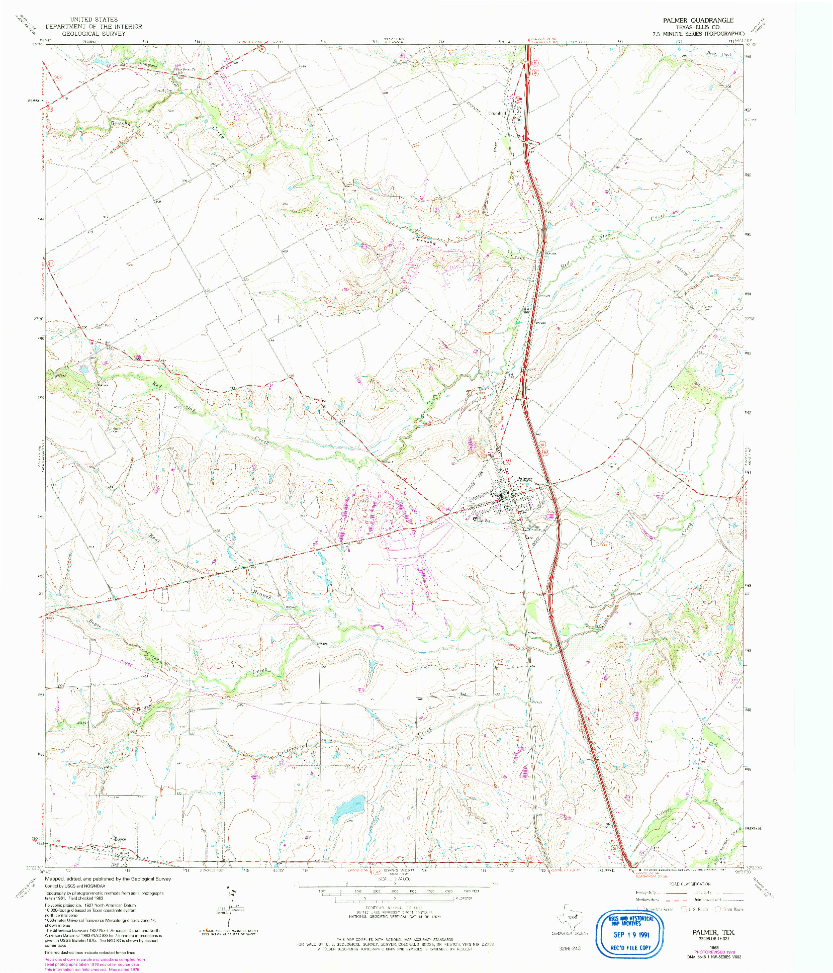 USGS 1:24000-SCALE QUADRANGLE FOR PALMER, TX 1963