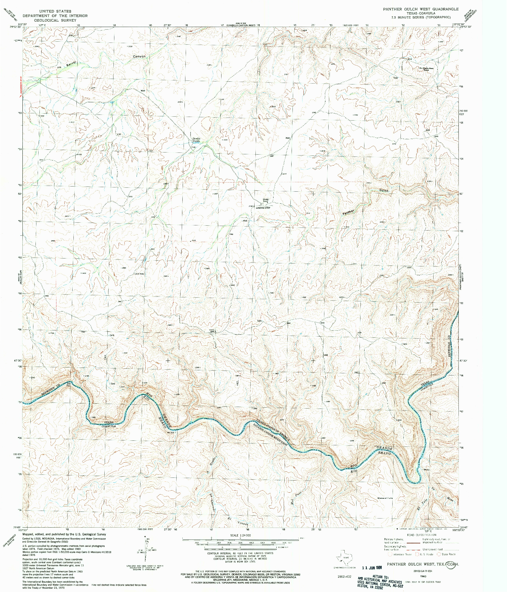 USGS 1:24000-SCALE QUADRANGLE FOR PANTHER GULCH WEST, TX 1983