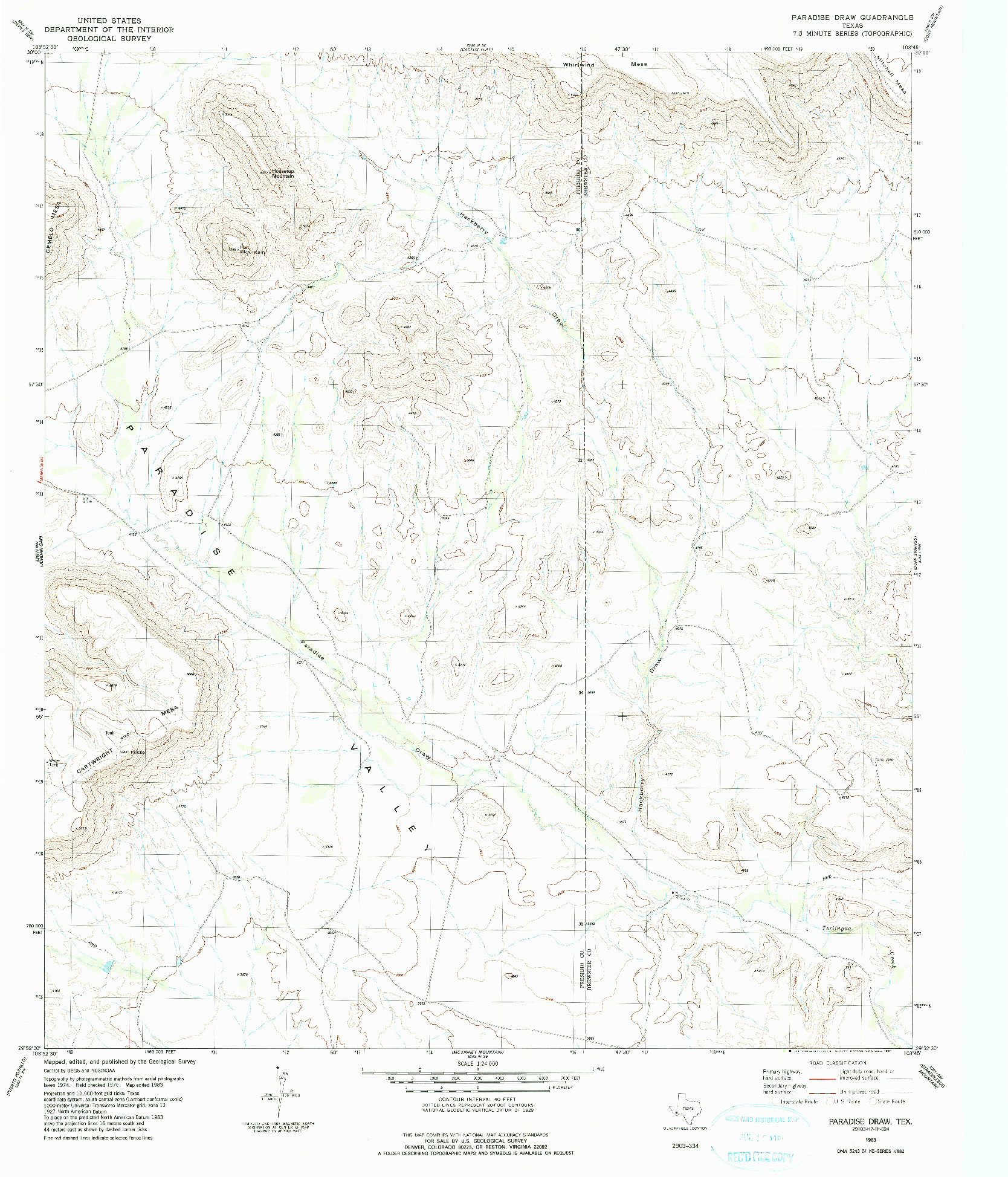 USGS 1:24000-SCALE QUADRANGLE FOR PARADISE DRAW, TX 1983