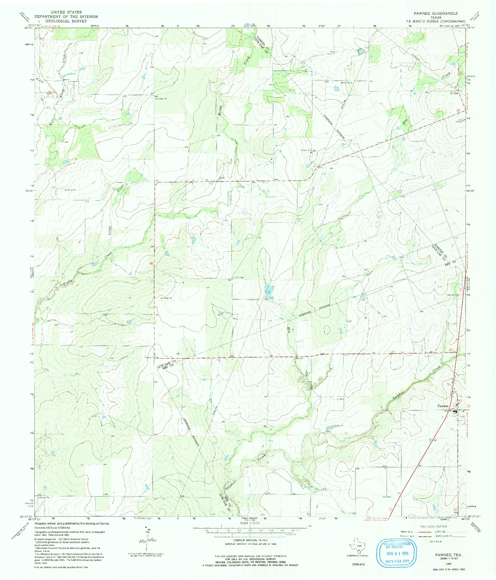 USGS 1:24000-SCALE QUADRANGLE FOR PAWNEE, TX 1965