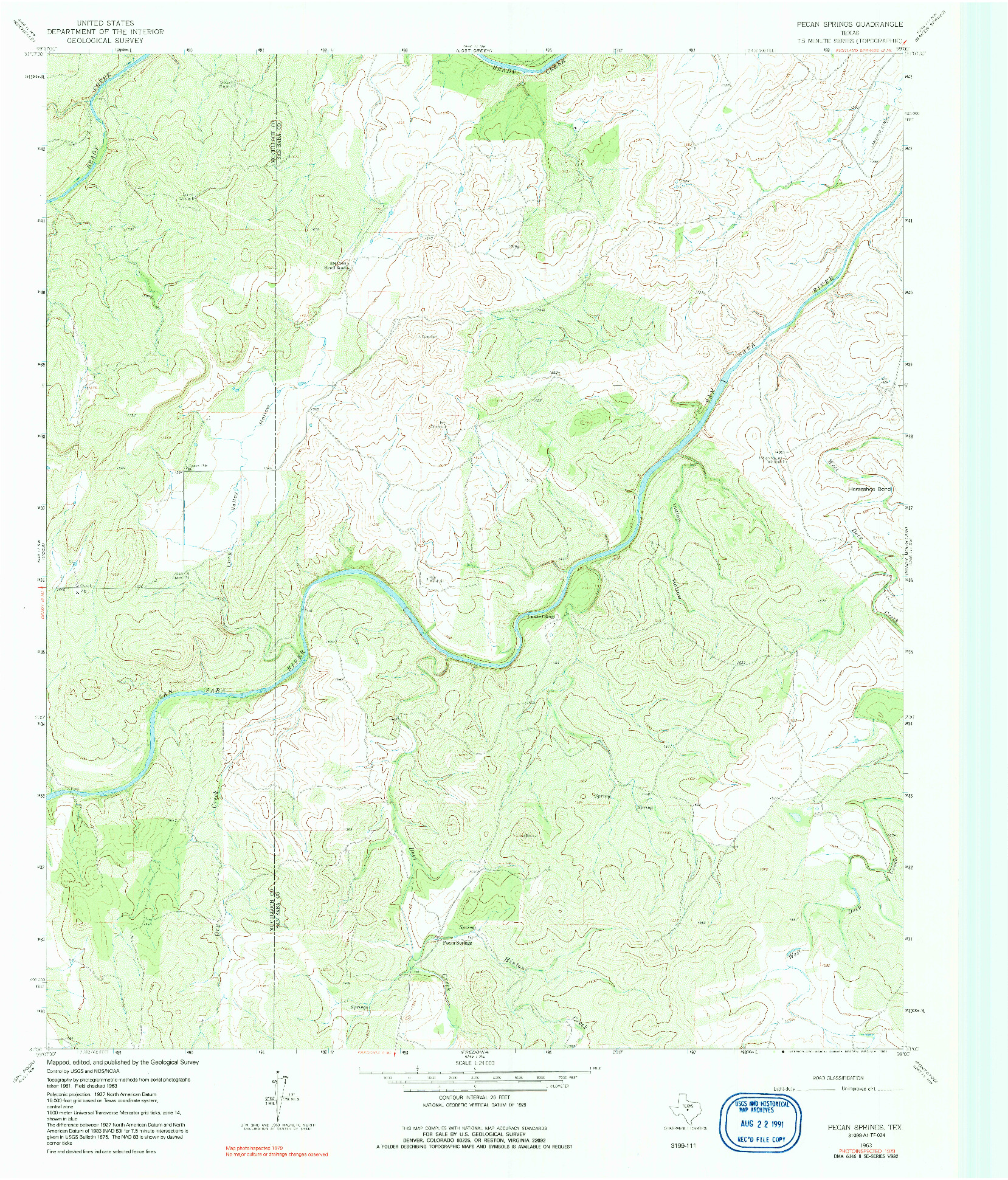 USGS 1:24000-SCALE QUADRANGLE FOR PECAN SPRINGS, TX 1963