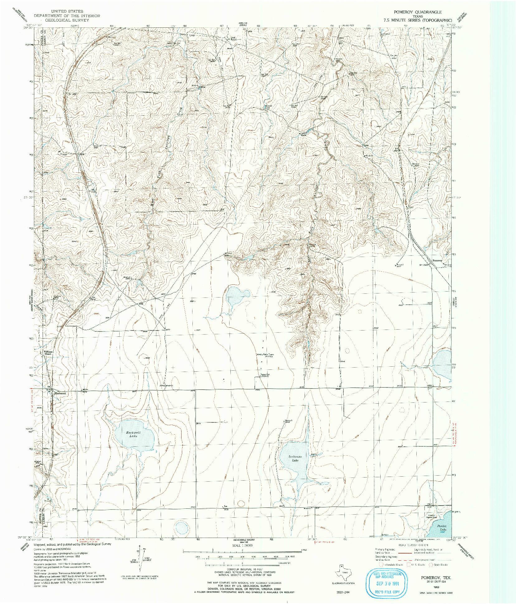 USGS 1:24000-SCALE QUADRANGLE FOR POMEROY, TX 1953
