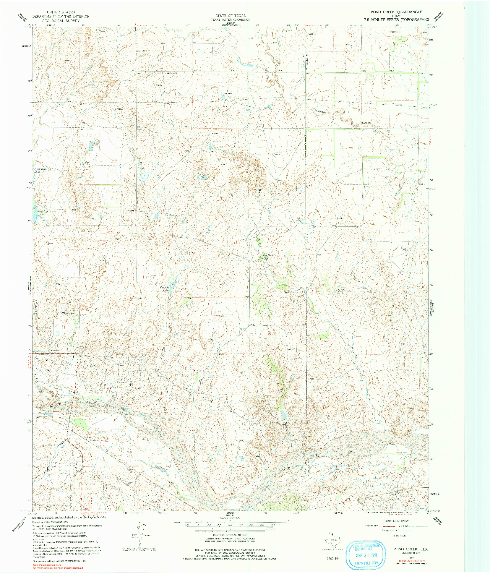 USGS 1:24000-SCALE QUADRANGLE FOR POND CREEK, TX 1962