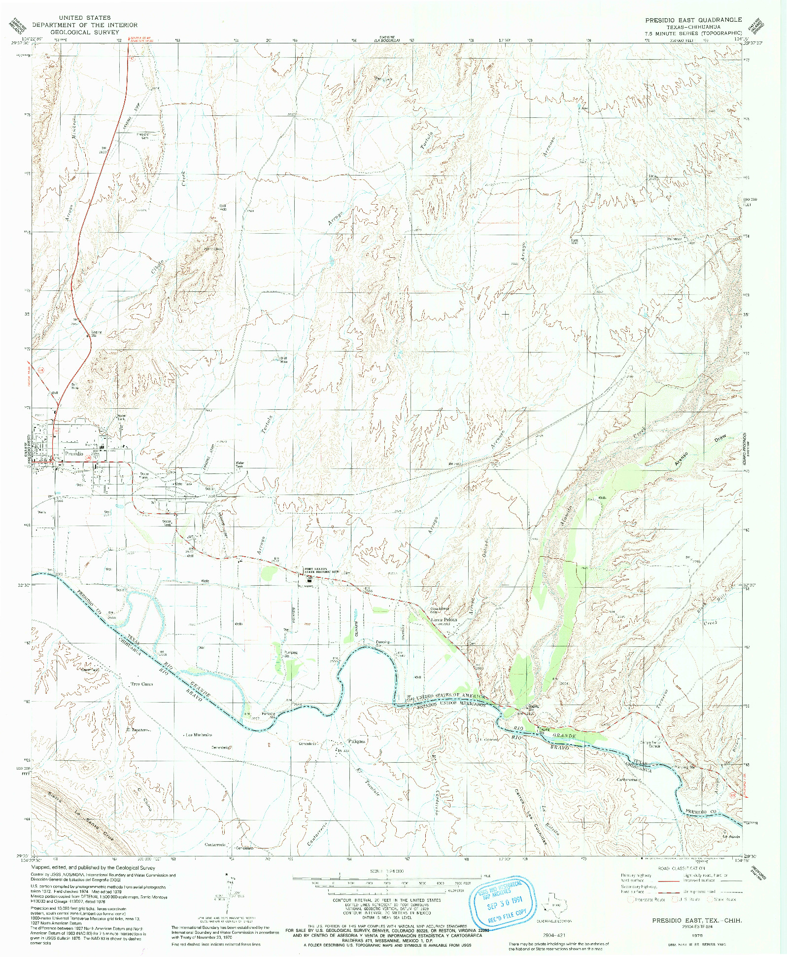 USGS 1:24000-SCALE QUADRANGLE FOR PRESIDIO EAST, TX 1979