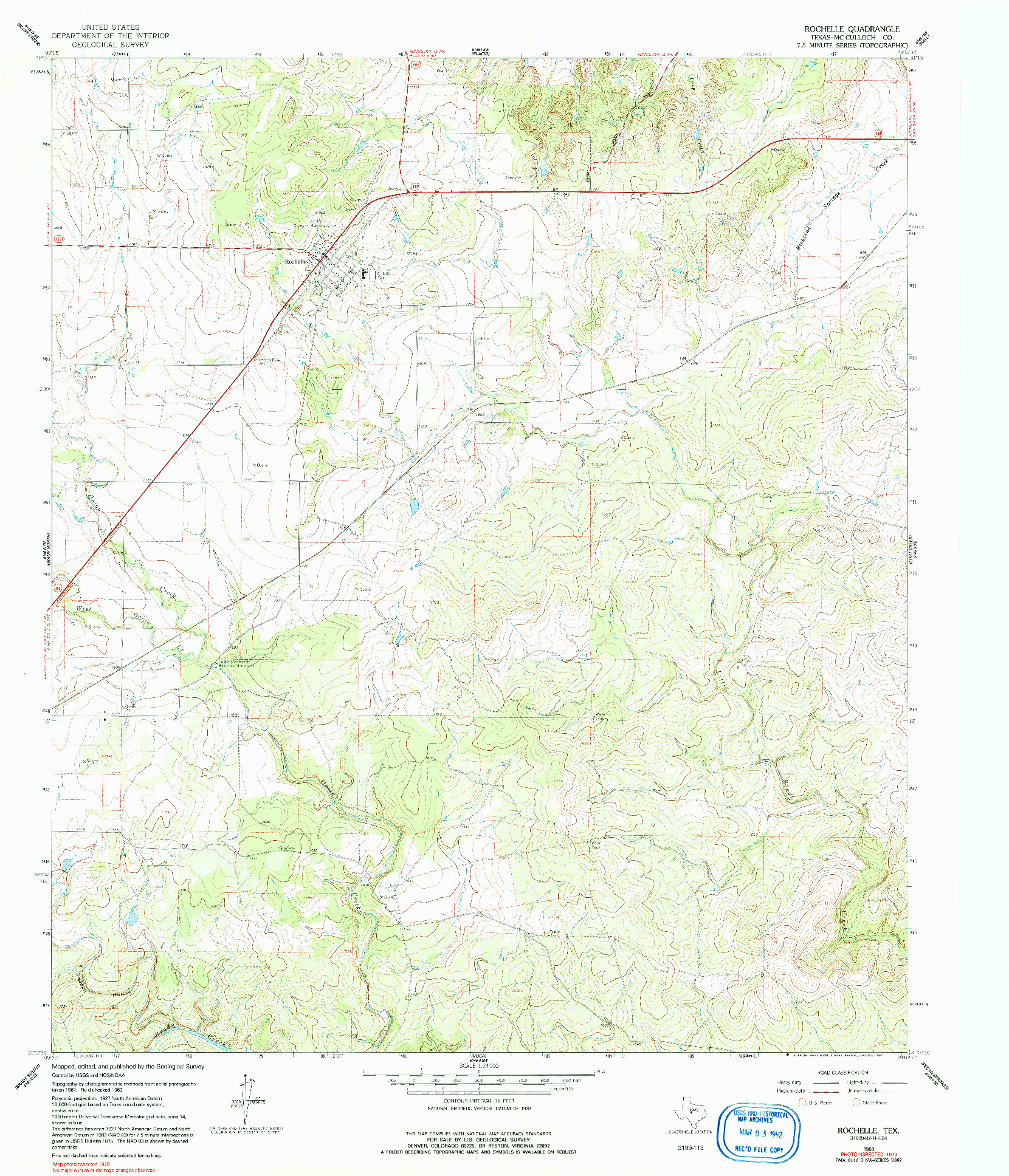 USGS 1:24000-SCALE QUADRANGLE FOR ROCHELLE, TX 1963