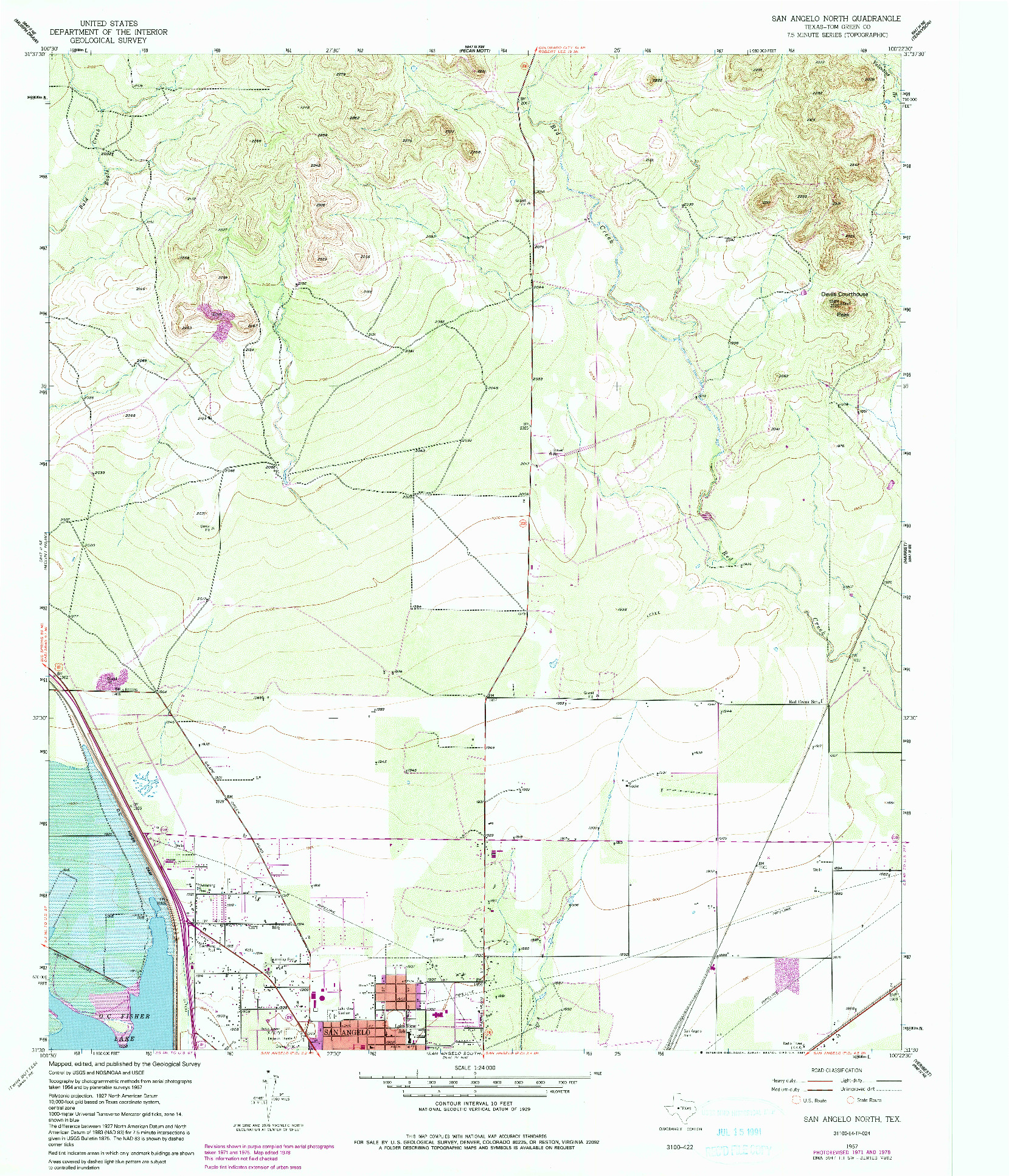 USGS 1:24000-SCALE QUADRANGLE FOR SAN ANGELO NORTH, TX 1957