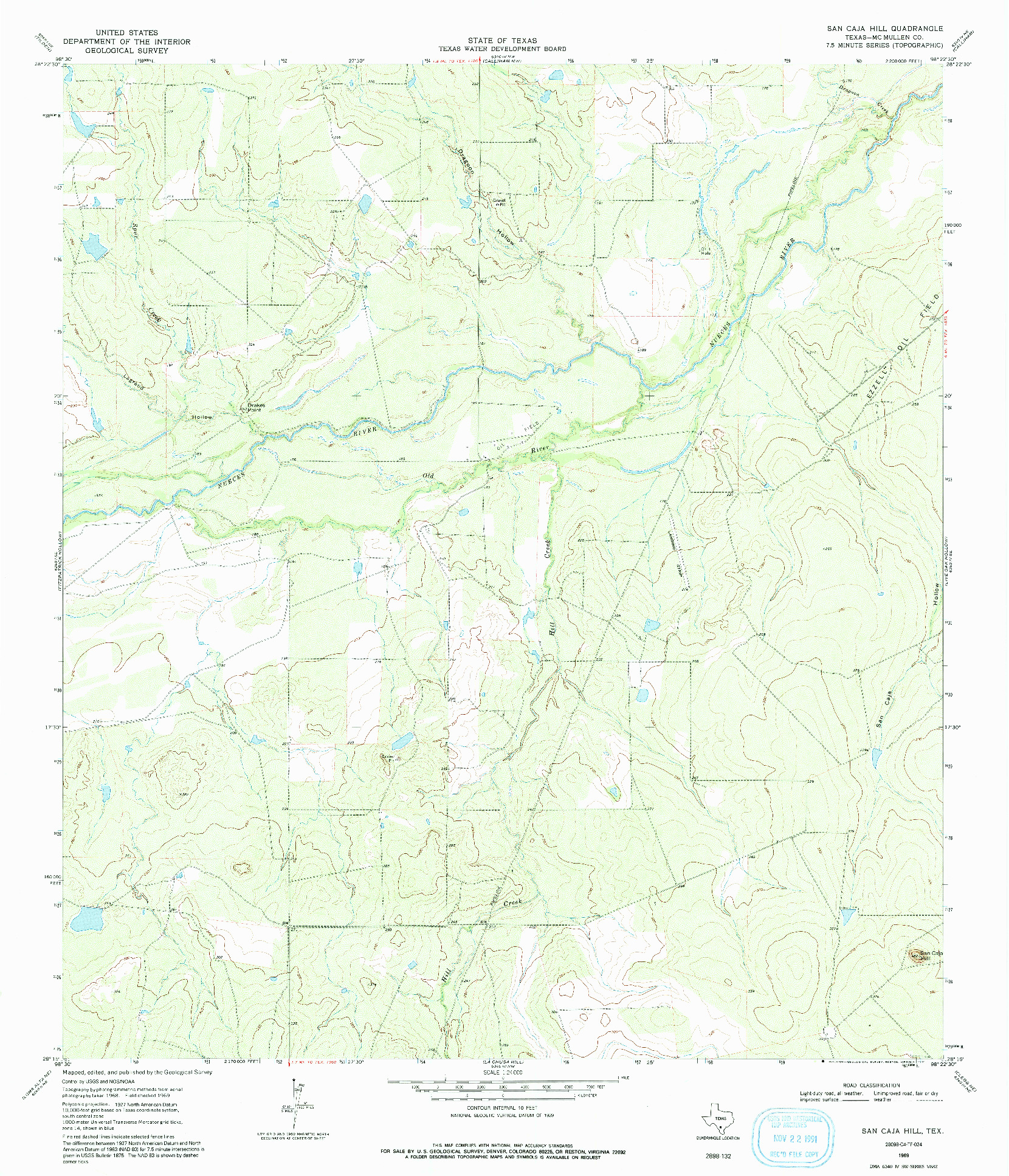 USGS 1:24000-SCALE QUADRANGLE FOR SAN CAJA HILL, TX 1969