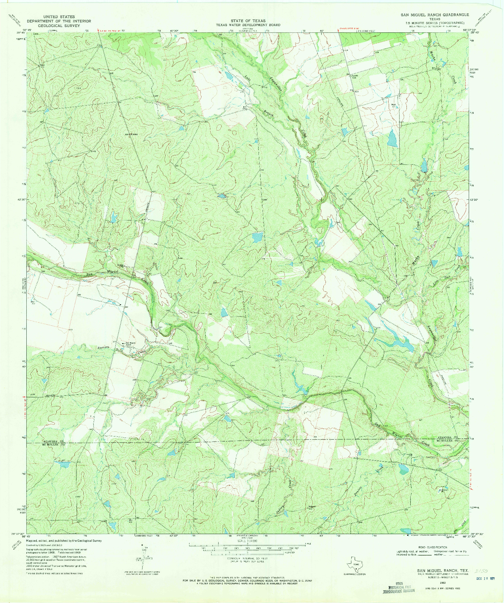 USGS 1:24000-SCALE QUADRANGLE FOR SAN MIGUEL RANCH, TX 1969
