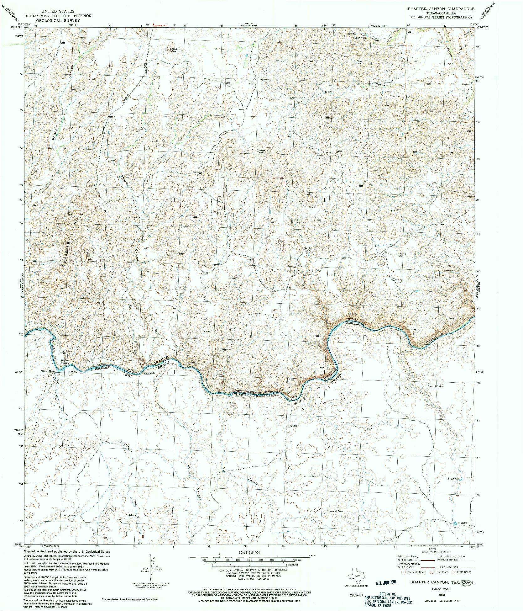 USGS 1:24000-SCALE QUADRANGLE FOR SHAFTER CANYON, TX 1983