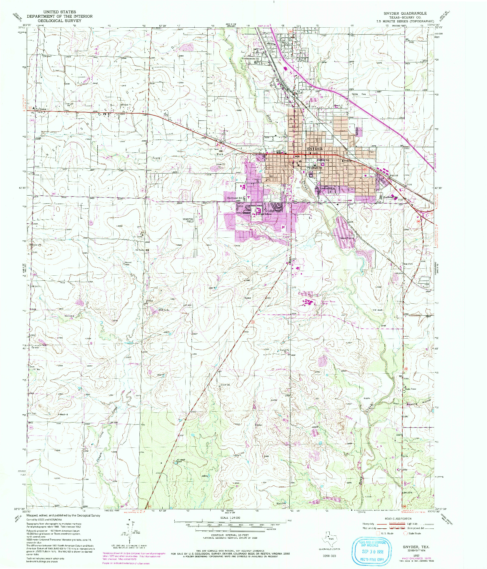 USGS 1:24000-SCALE QUADRANGLE FOR SNYDER, TX 1952