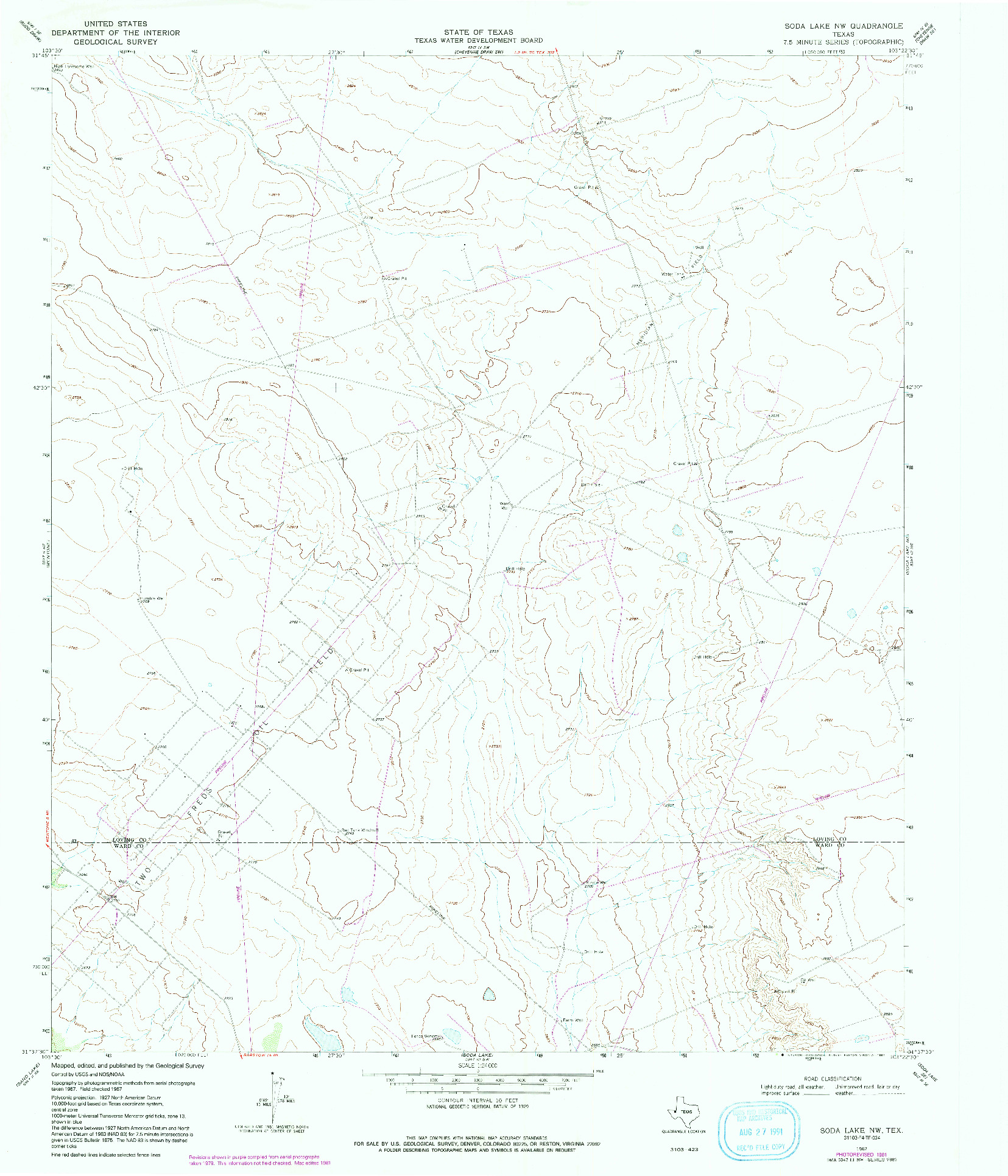 USGS 1:24000-SCALE QUADRANGLE FOR SODA LAKE NW, TX 1967