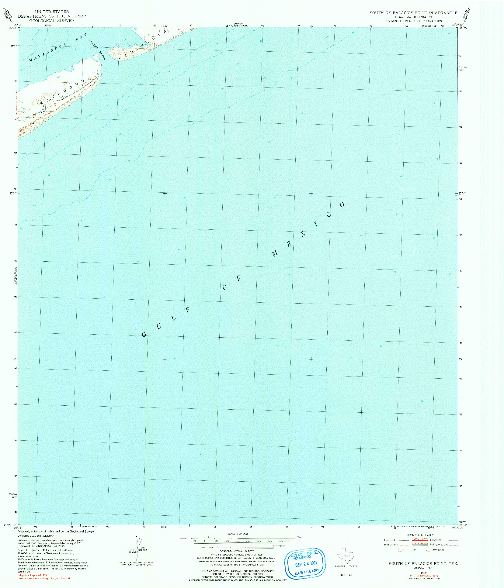 USGS 1:24000-SCALE QUADRANGLE FOR SOUTH OF PALACIOS POINT, TX 1952