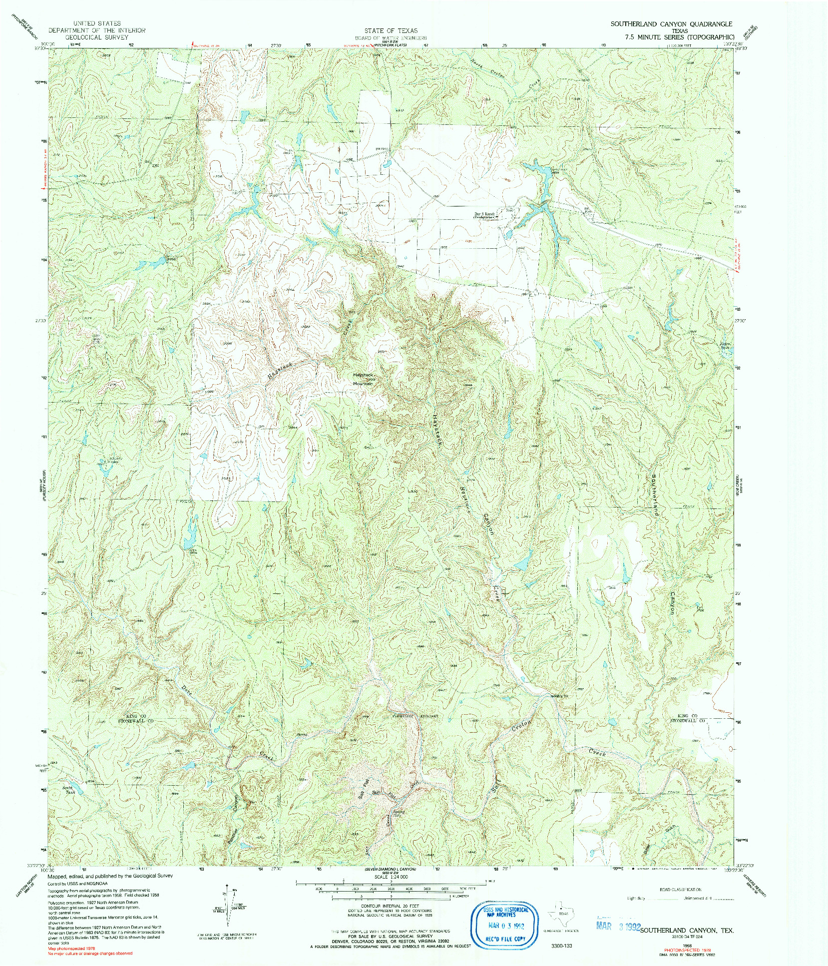 USGS 1:24000-SCALE QUADRANGLE FOR SOUTHERLAND CANYON, TX 1958