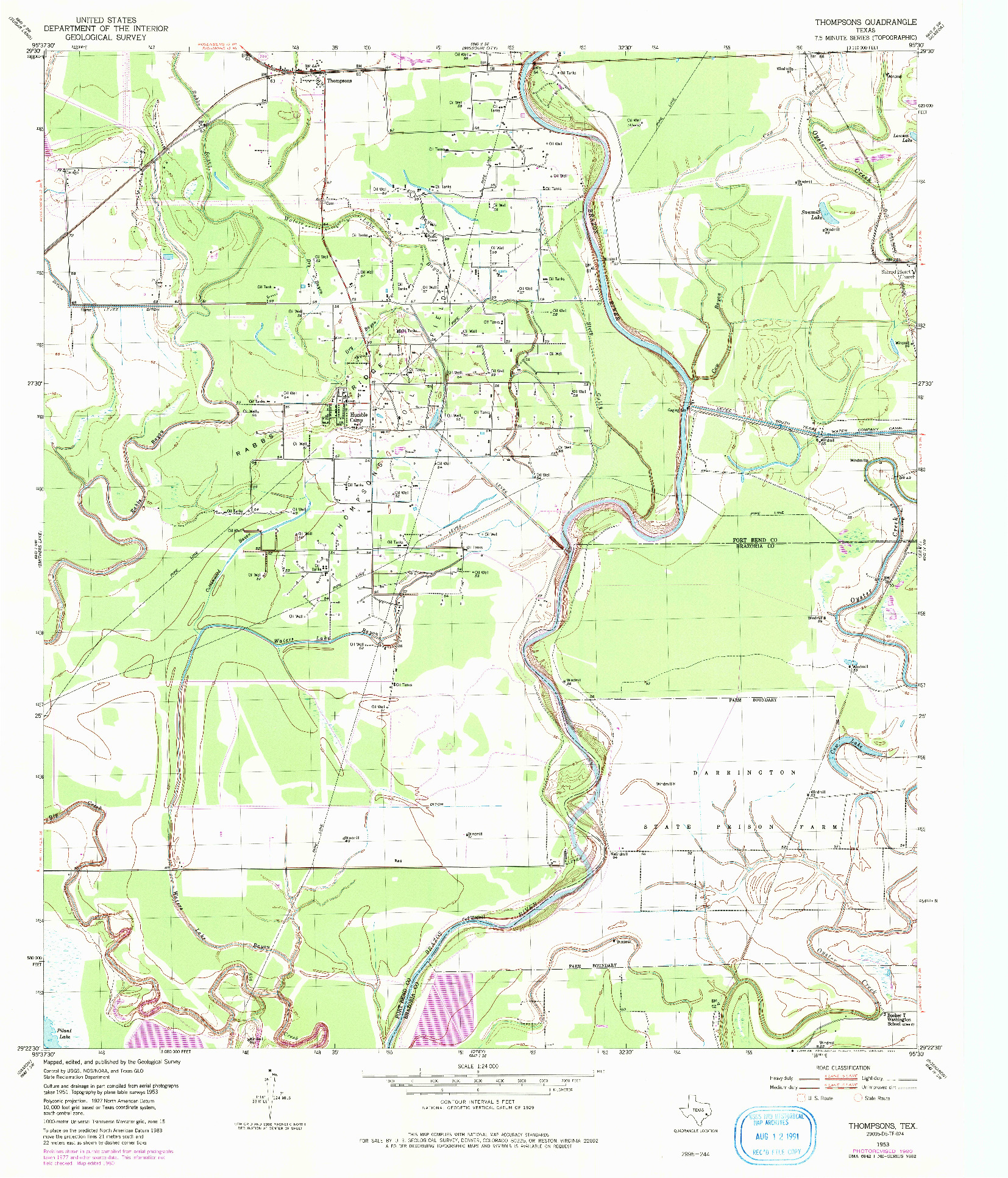 USGS 1:24000-SCALE QUADRANGLE FOR THOMPSONS, TX 1953