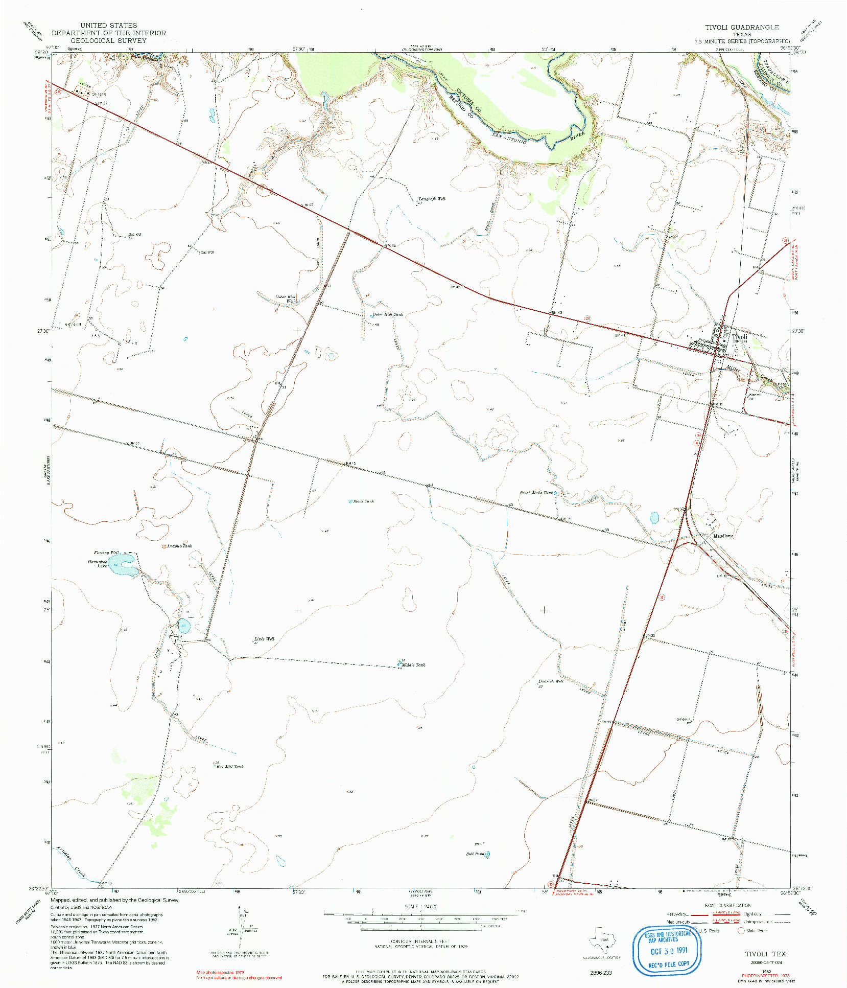 USGS 1:24000-SCALE QUADRANGLE FOR TIVOLI, TX 1952