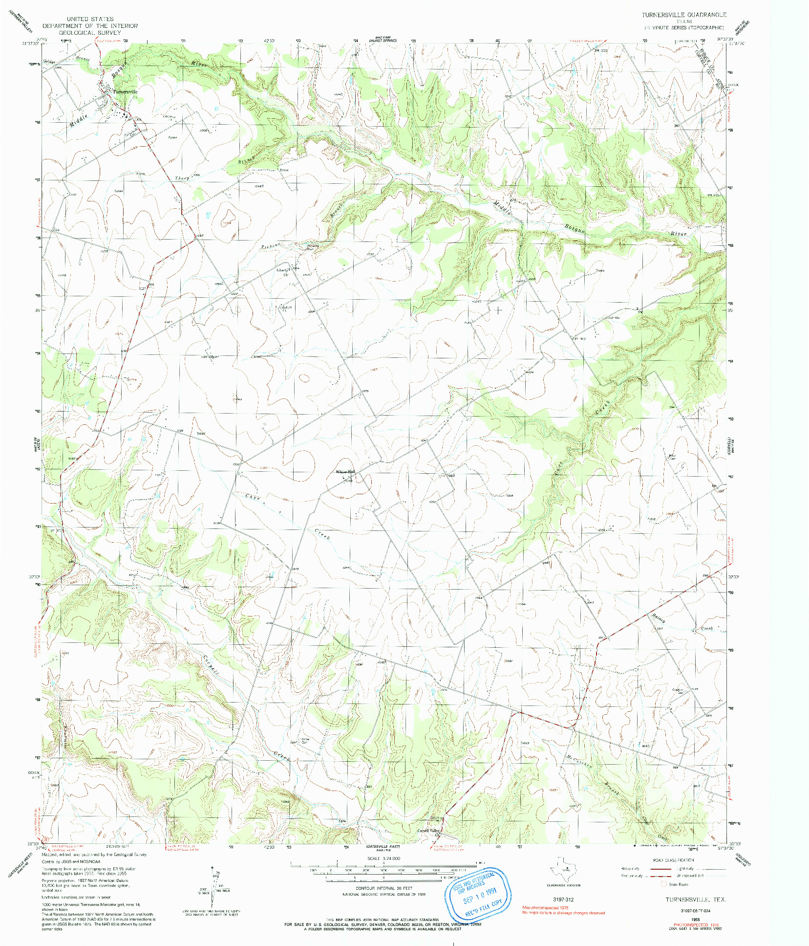 USGS 1:24000-SCALE QUADRANGLE FOR TURNERSVILLE, TX 1955