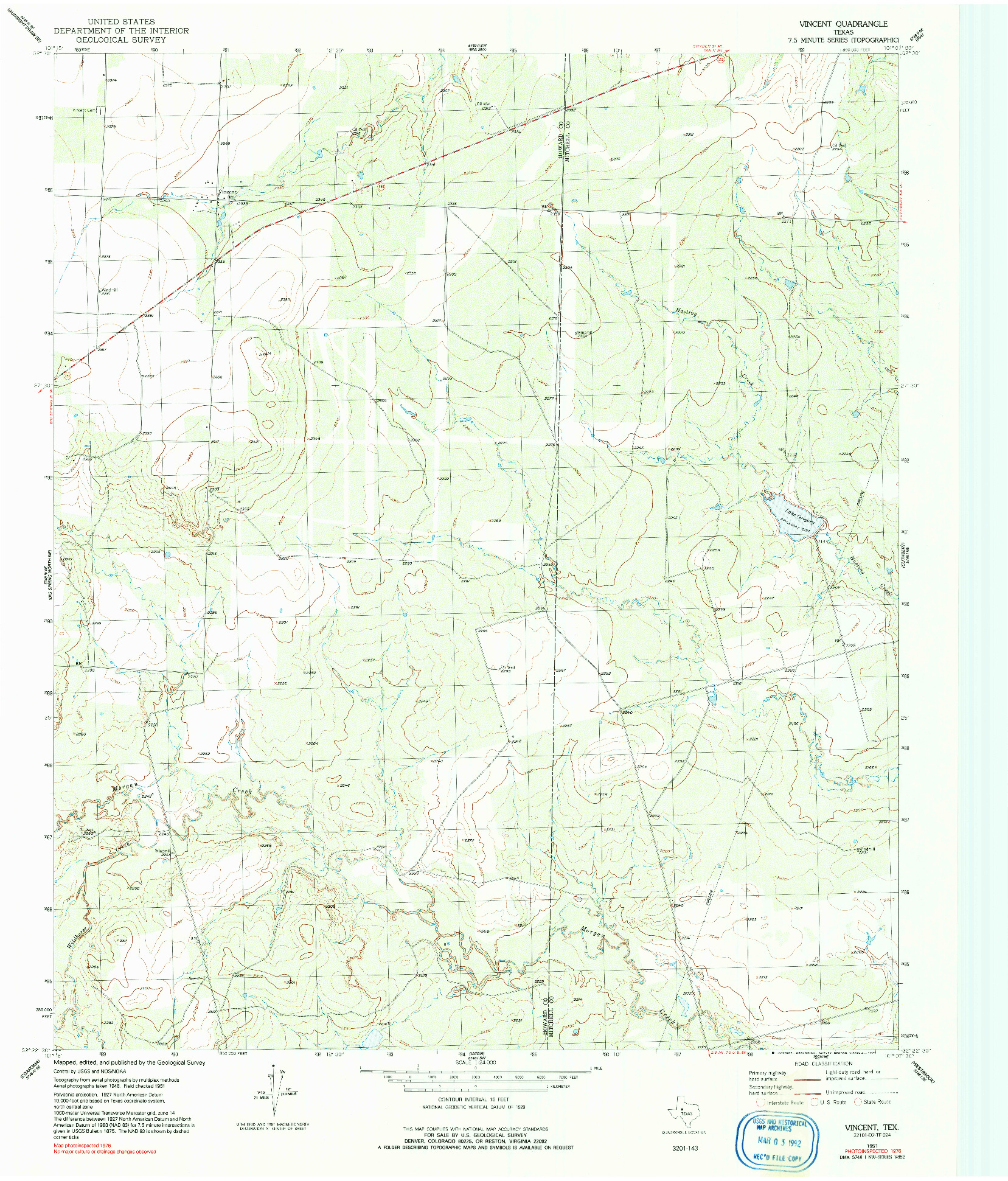 USGS 1:24000-SCALE QUADRANGLE FOR VINCENT, TX 1951