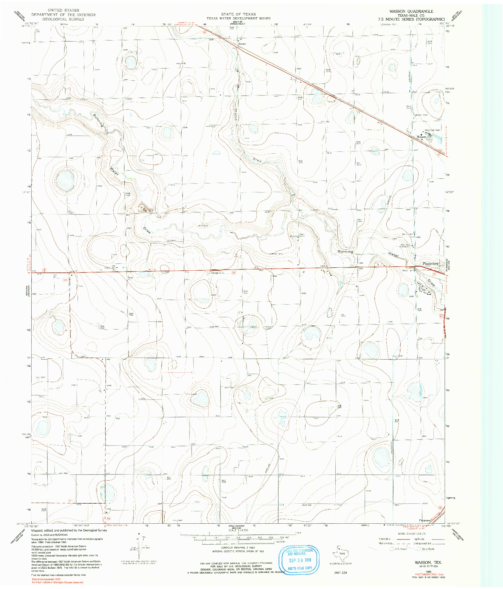 USGS 1:24000-SCALE QUADRANGLE FOR WASSON, TX 1965