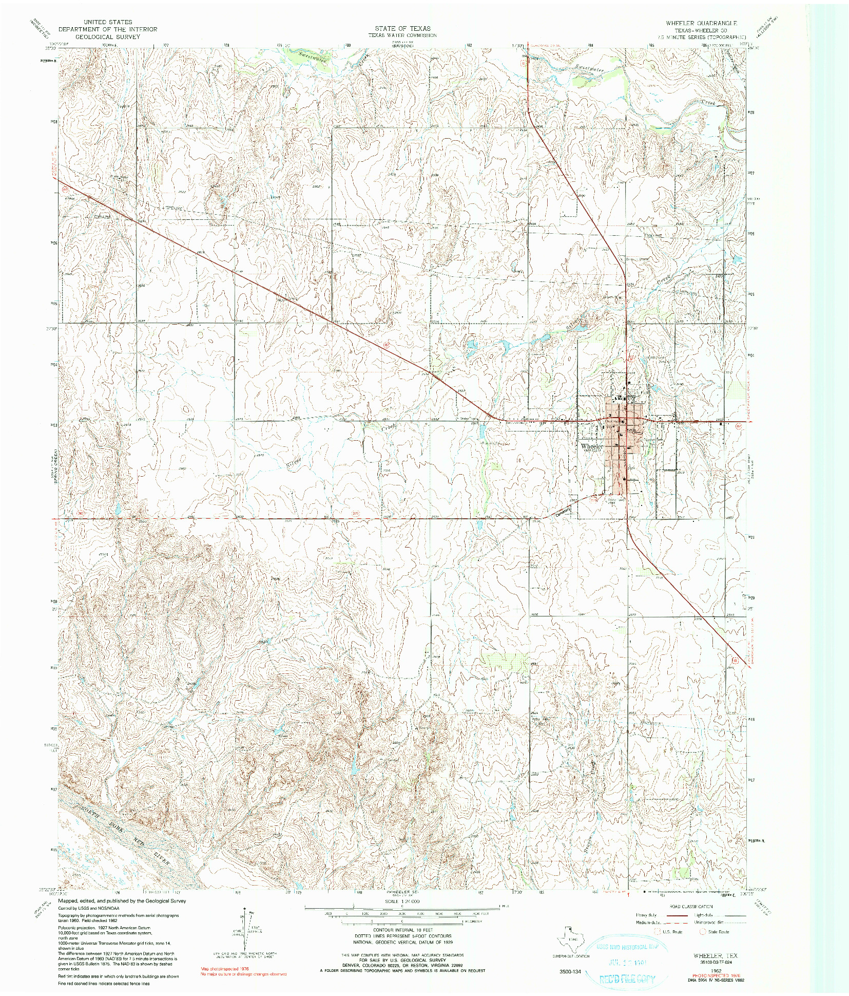 USGS 1:24000-SCALE QUADRANGLE FOR WHEELER, TX 1962