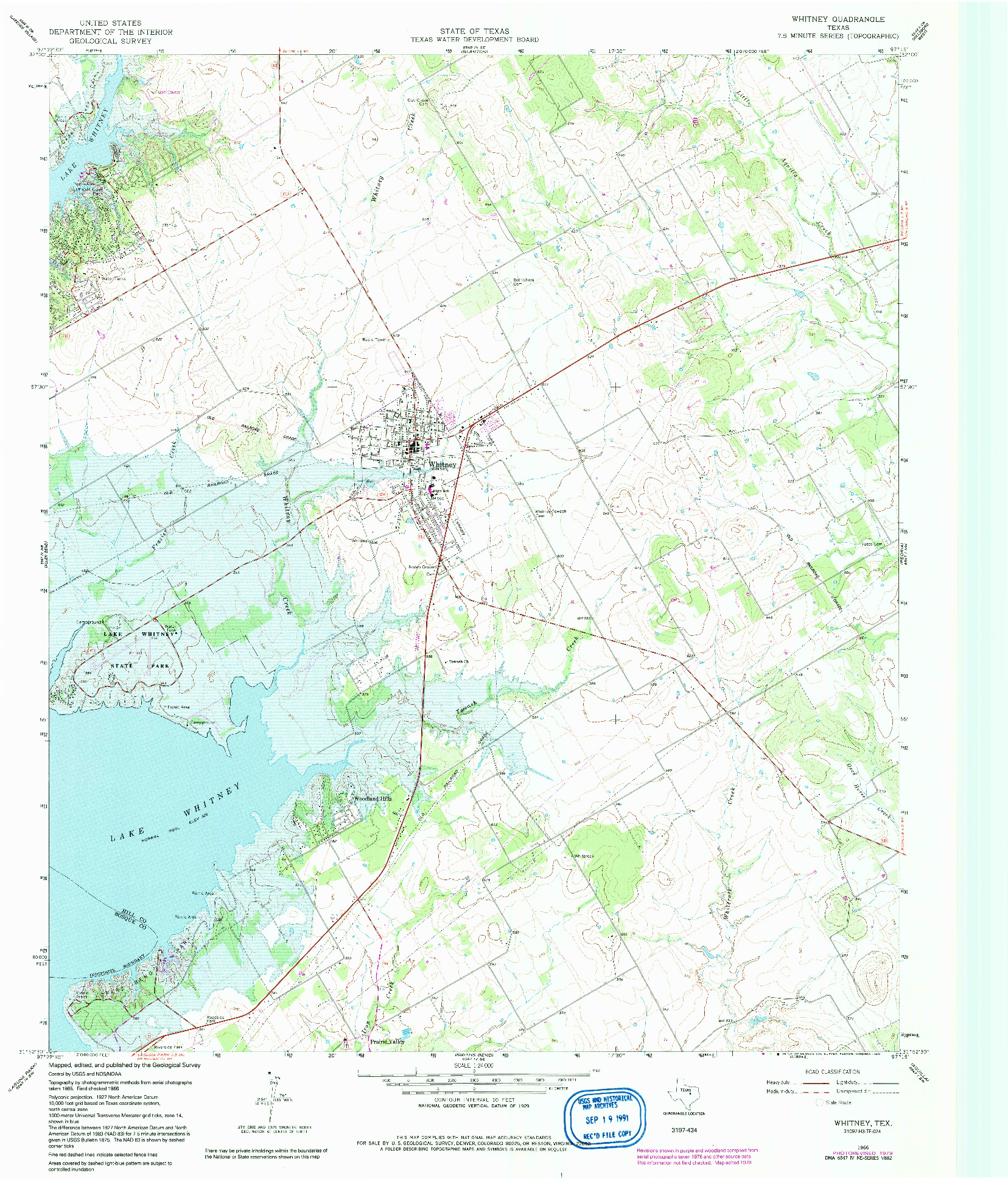 USGS 1:24000-SCALE QUADRANGLE FOR WHITNEY, TX 1966