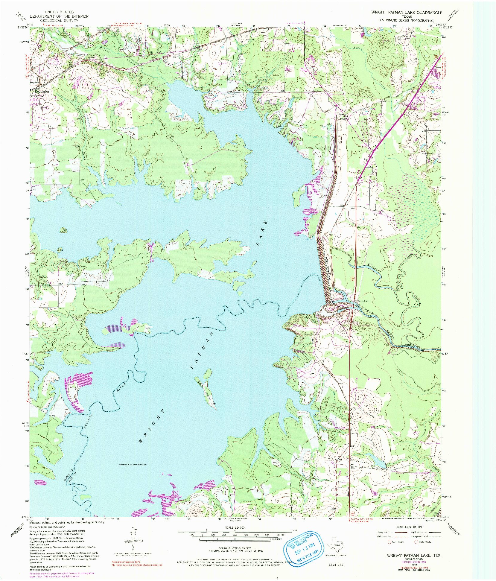 USGS 1:24000-SCALE QUADRANGLE FOR WRIGHT PATMAN LAKE, TX 1954