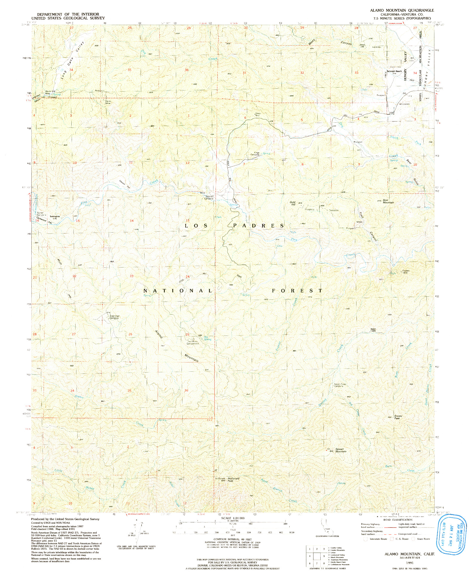 USGS 1:24000-SCALE QUADRANGLE FOR ALAMO MOUNTAIN, CA 1991