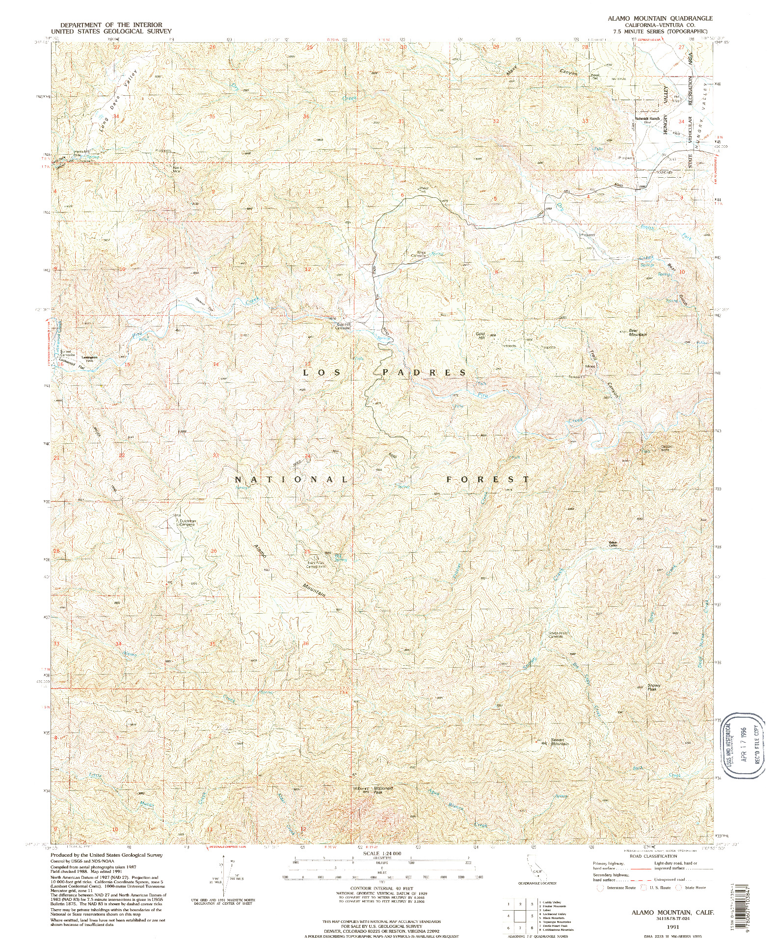 USGS 1:24000-SCALE QUADRANGLE FOR ALAMO MOUNTAIN, CA 1991