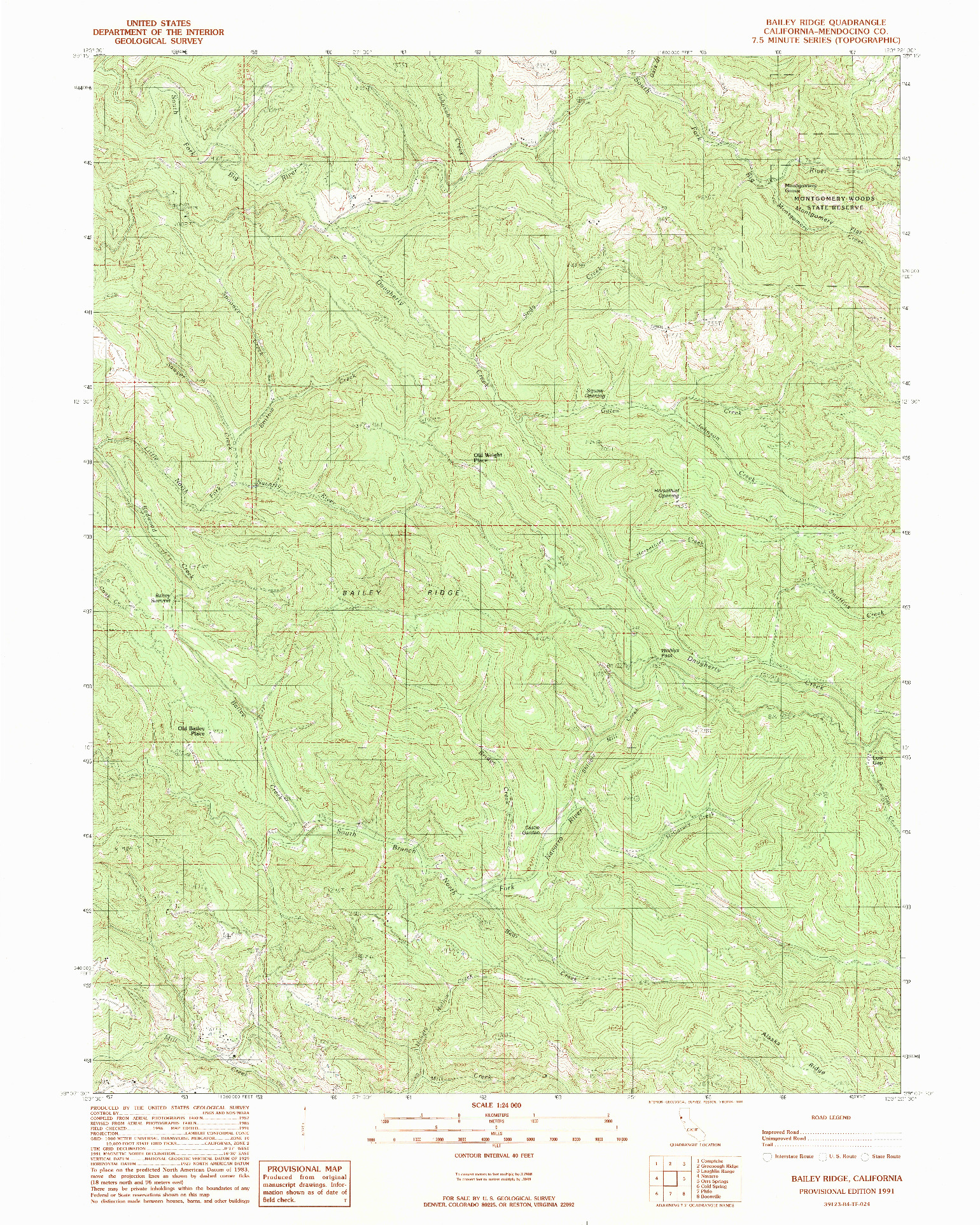 USGS 1:24000-SCALE QUADRANGLE FOR BAILEY RIDGE, CA 1991