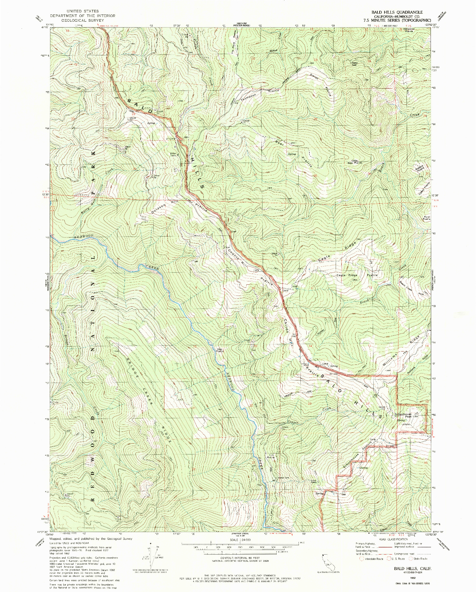 USGS 1:24000-SCALE QUADRANGLE FOR BALD HILLS, CA 1982