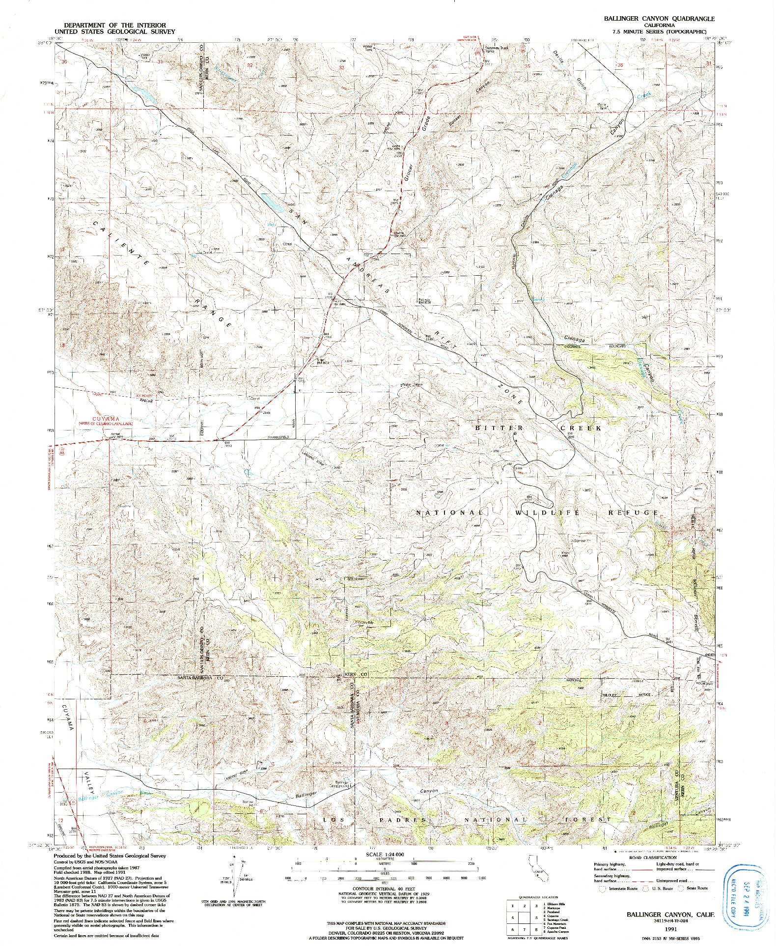 USGS 1:24000-SCALE QUADRANGLE FOR BALLINGER CANYON, CA 1991