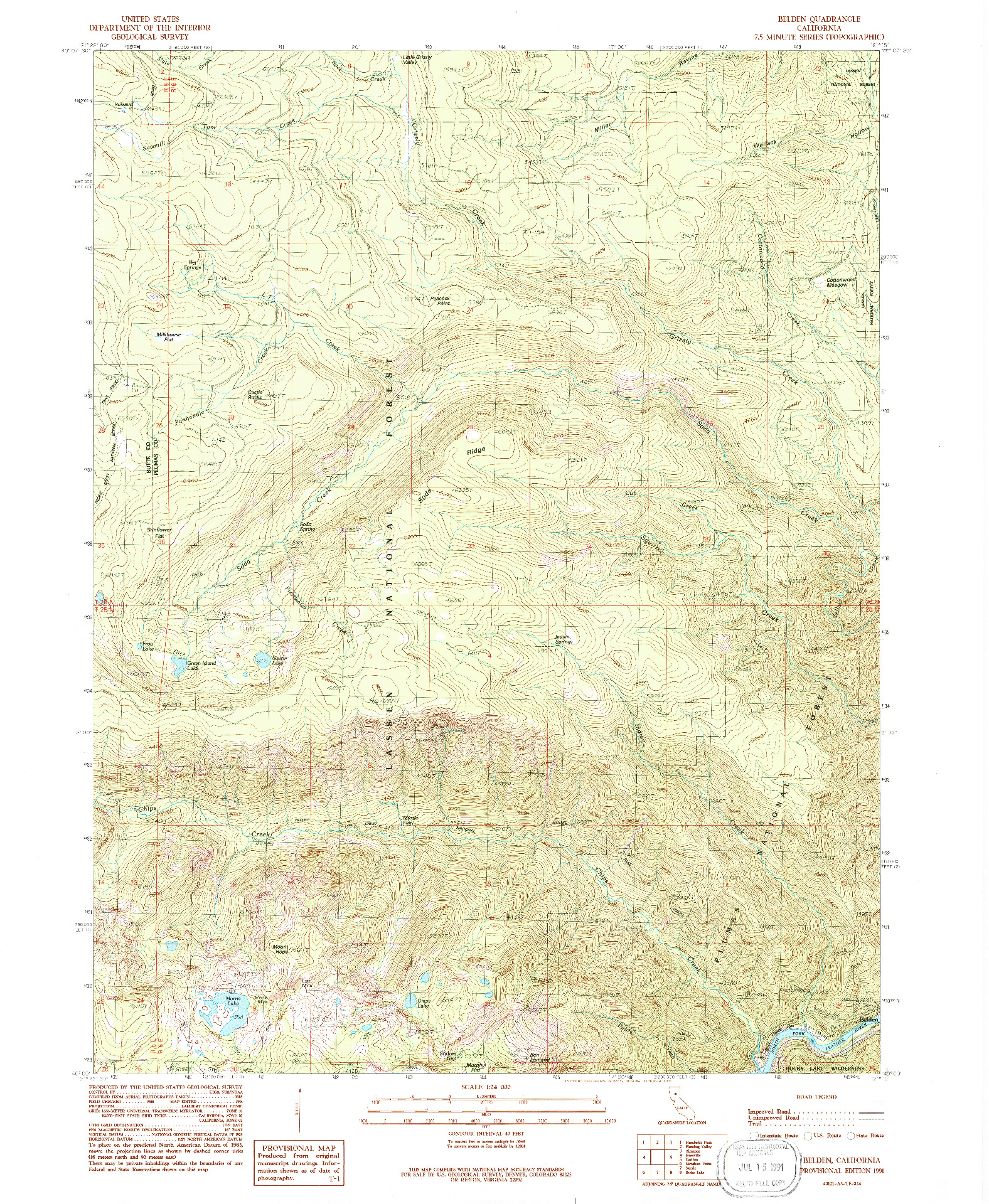 USGS 1:24000-SCALE QUADRANGLE FOR BELDEN, CA 1991