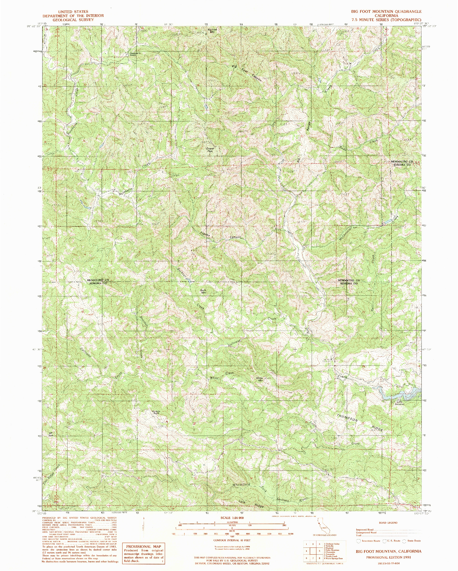 USGS 1:24000-SCALE QUADRANGLE FOR BIG FOOT MOUNTAIN, CA 1991