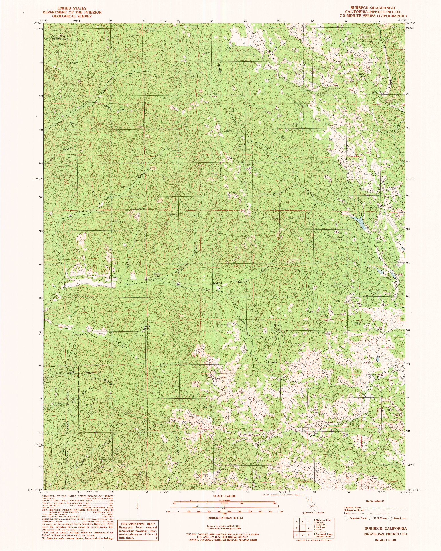 USGS 1:24000-SCALE QUADRANGLE FOR BURBECK, CA 1991