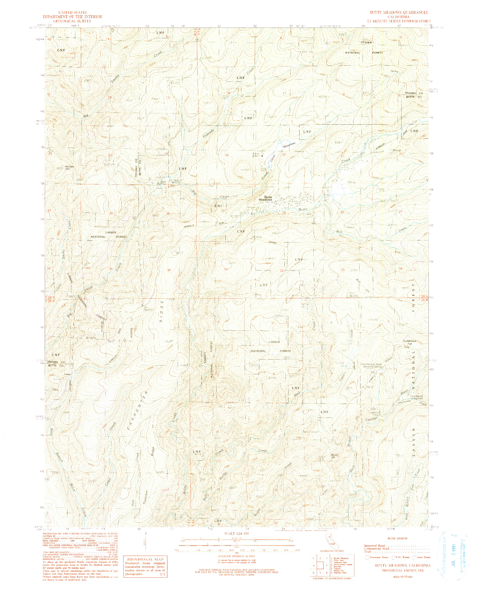 USGS 1:24000-SCALE QUADRANGLE FOR BUTTE MEADOWS, CA 1991
