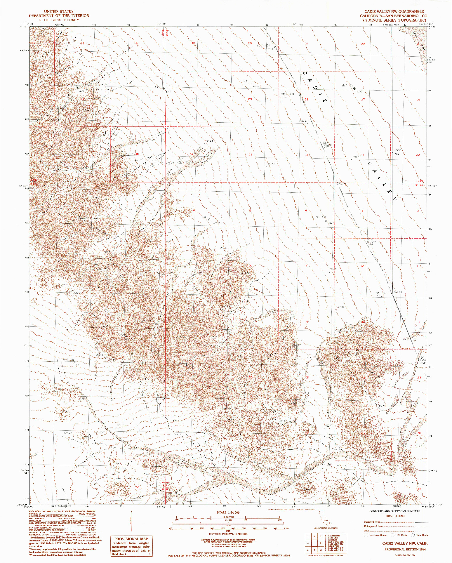 USGS 1:24000-SCALE QUADRANGLE FOR CADIZ VALLEY NW, CA 1984