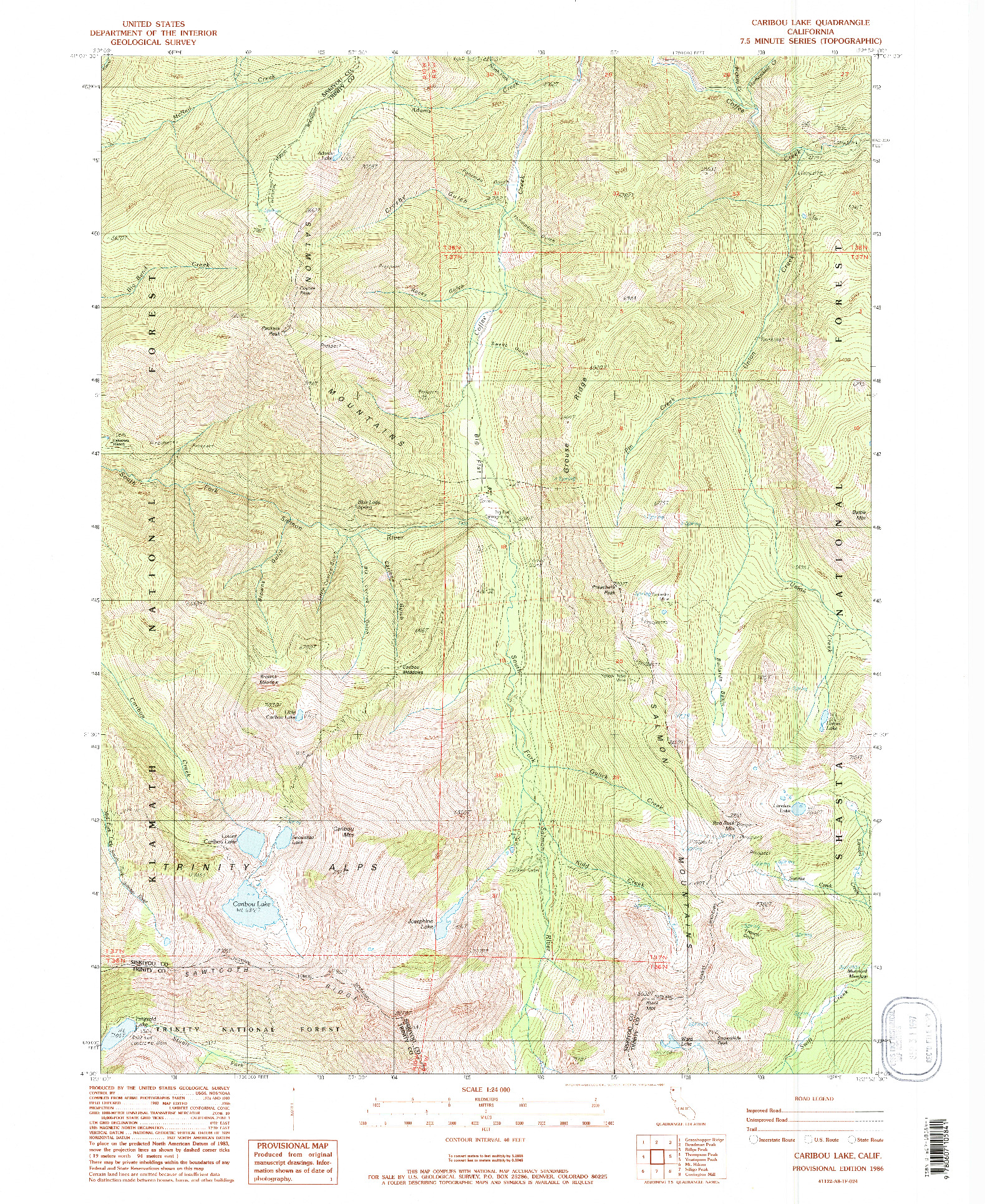 USGS 1:24000-SCALE QUADRANGLE FOR CARIBOU LAKE, CA 1986