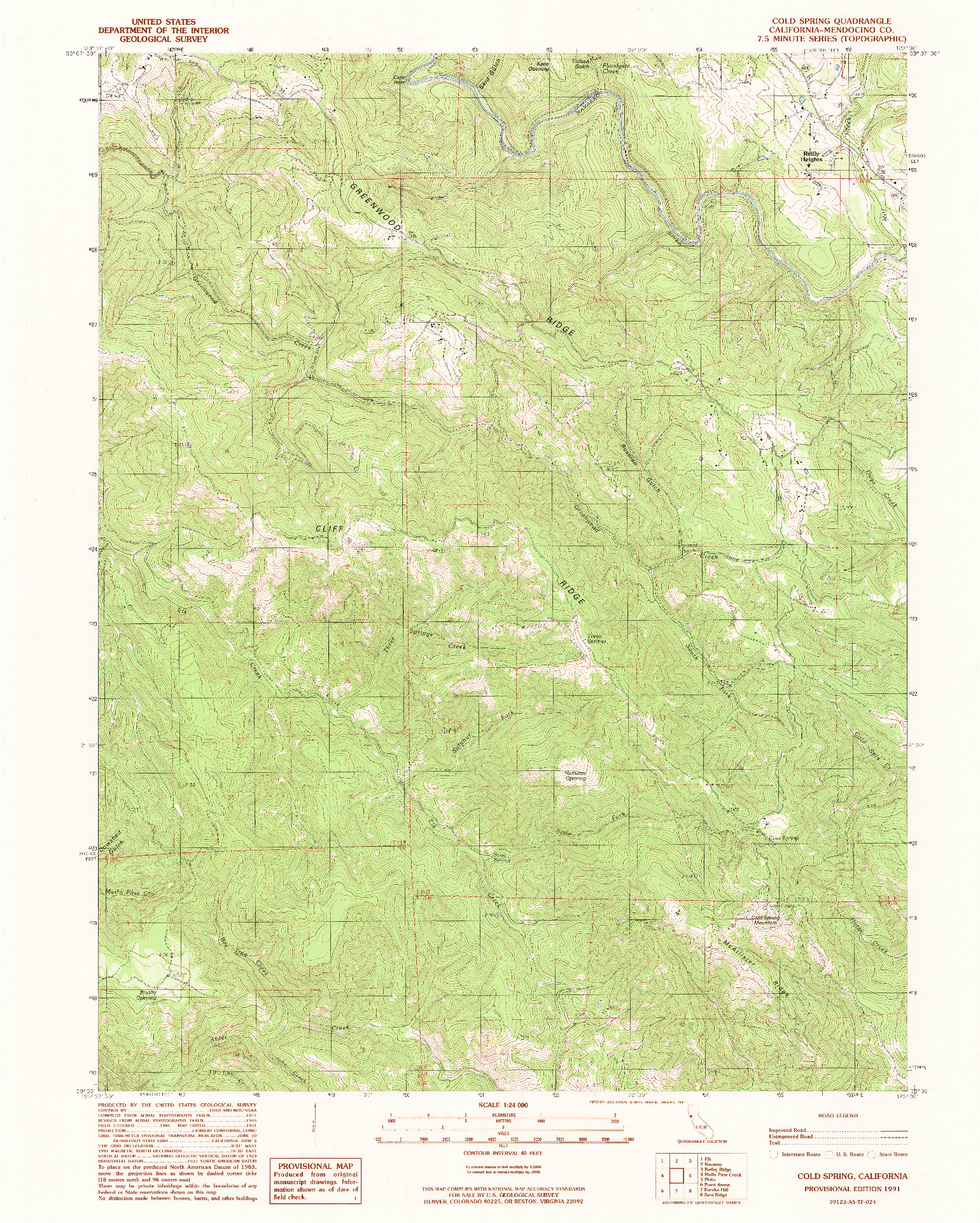 USGS 1:24000-SCALE QUADRANGLE FOR COLD SPRING, CA 1991