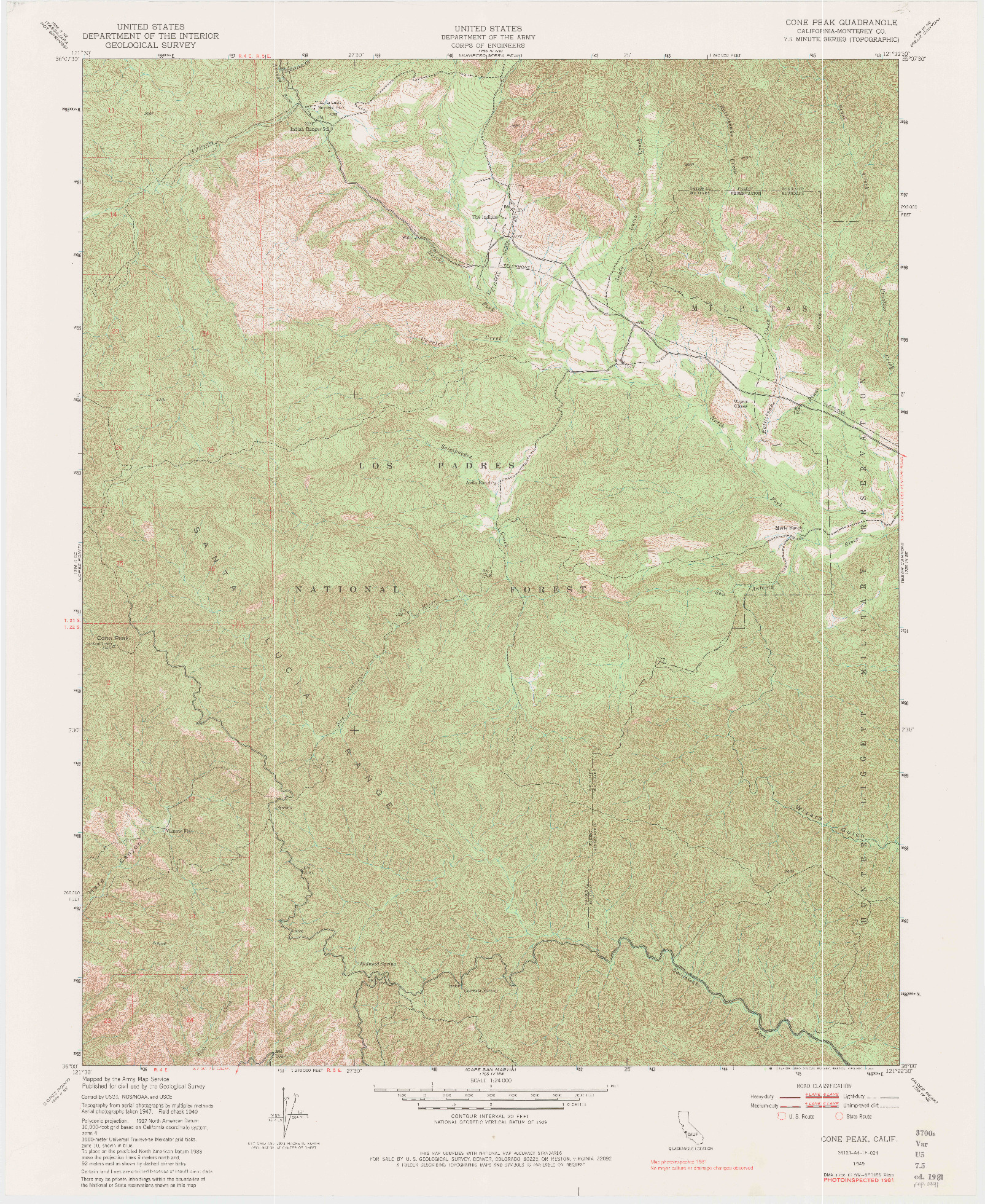 USGS 1:24000-SCALE QUADRANGLE FOR CONE PEAK, CA 1949