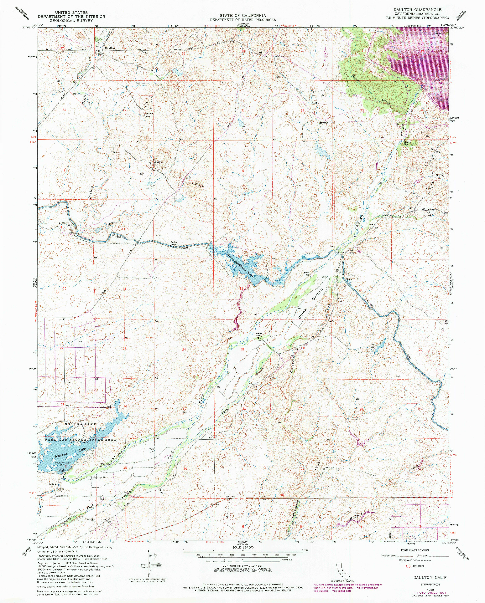 USGS 1:24000-SCALE QUADRANGLE FOR DAULTON, CA 1962
