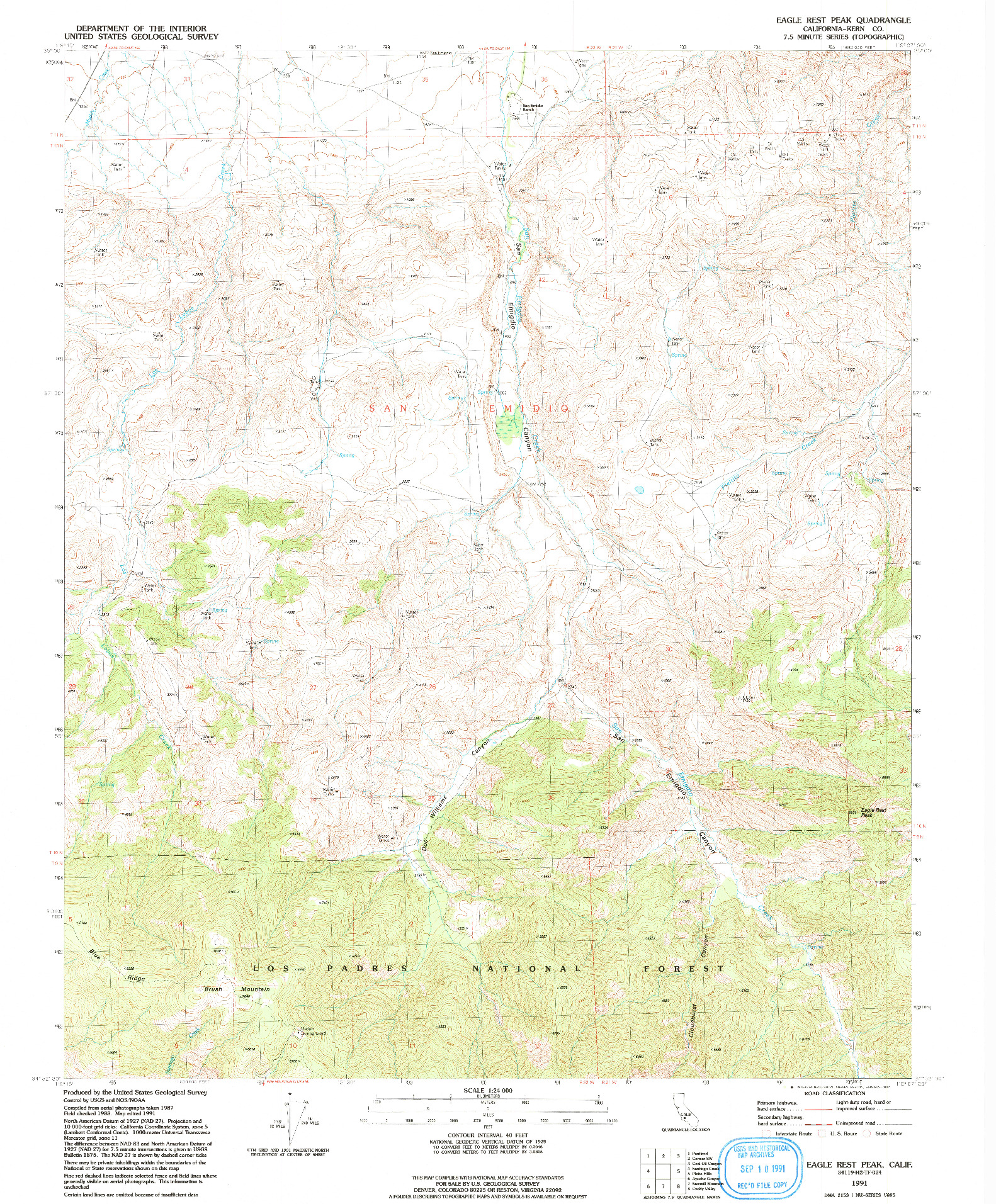 USGS 1:24000-SCALE QUADRANGLE FOR EAGLE REST PEAK, CA 1991