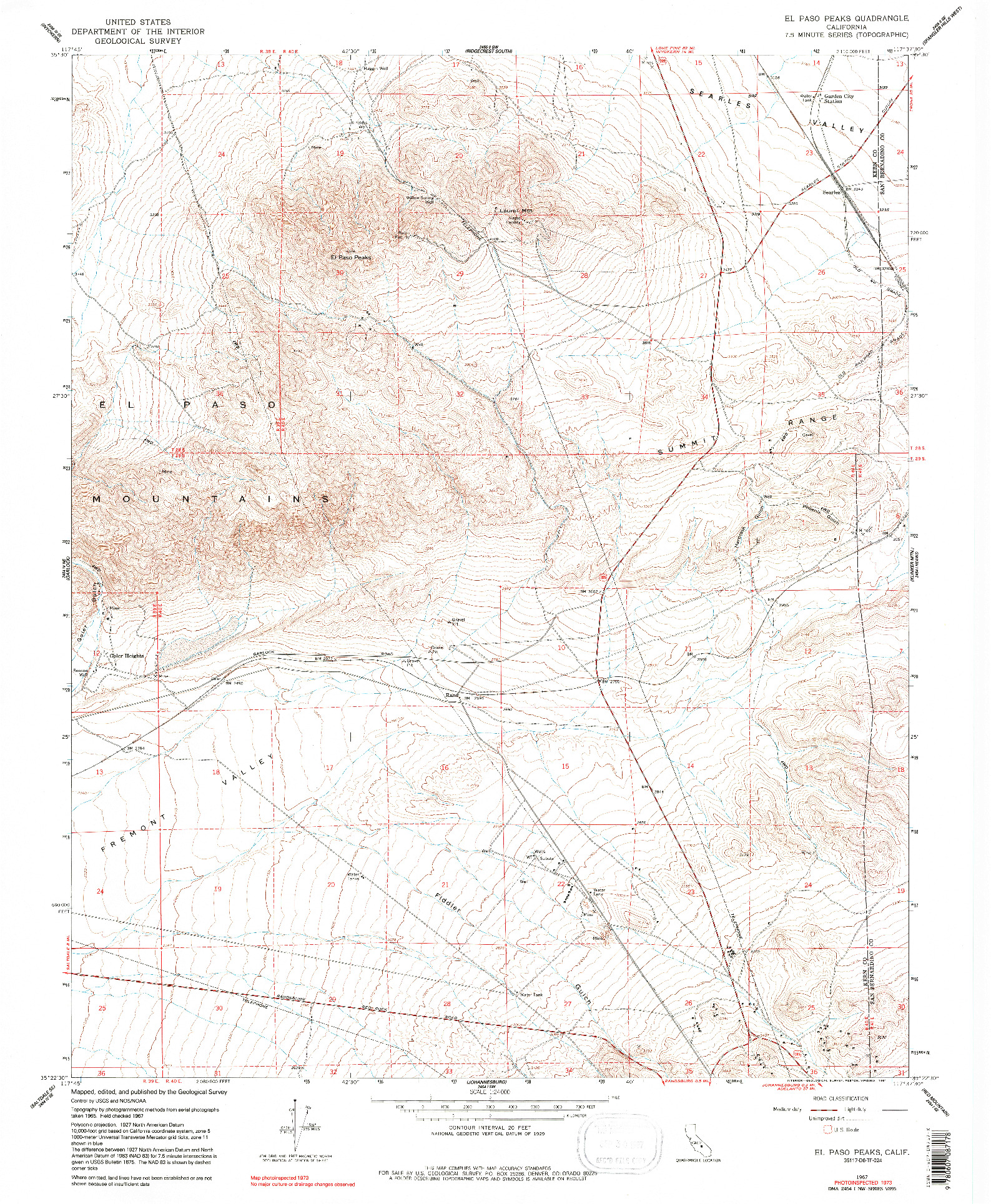 USGS 1:24000-SCALE QUADRANGLE FOR EL PASO PEAKS, CA 1967