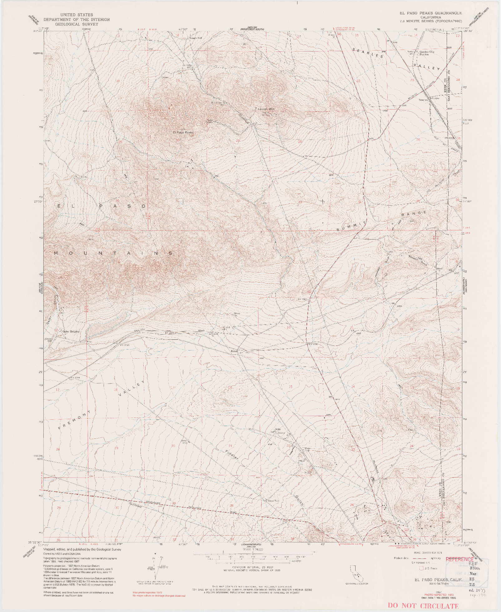 USGS 1:24000-SCALE QUADRANGLE FOR EL PASO PEAKS, CA 1967