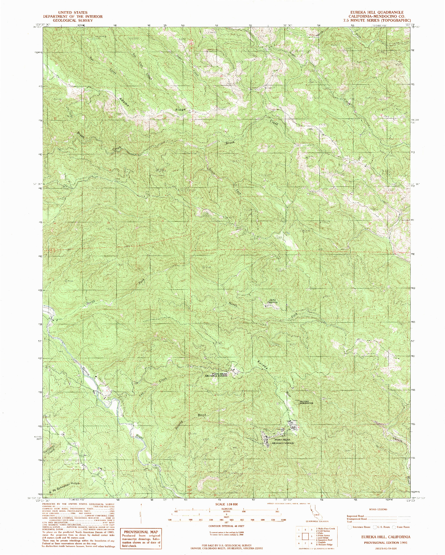 USGS 1:24000-SCALE QUADRANGLE FOR EUREKA HILL, CA 1991