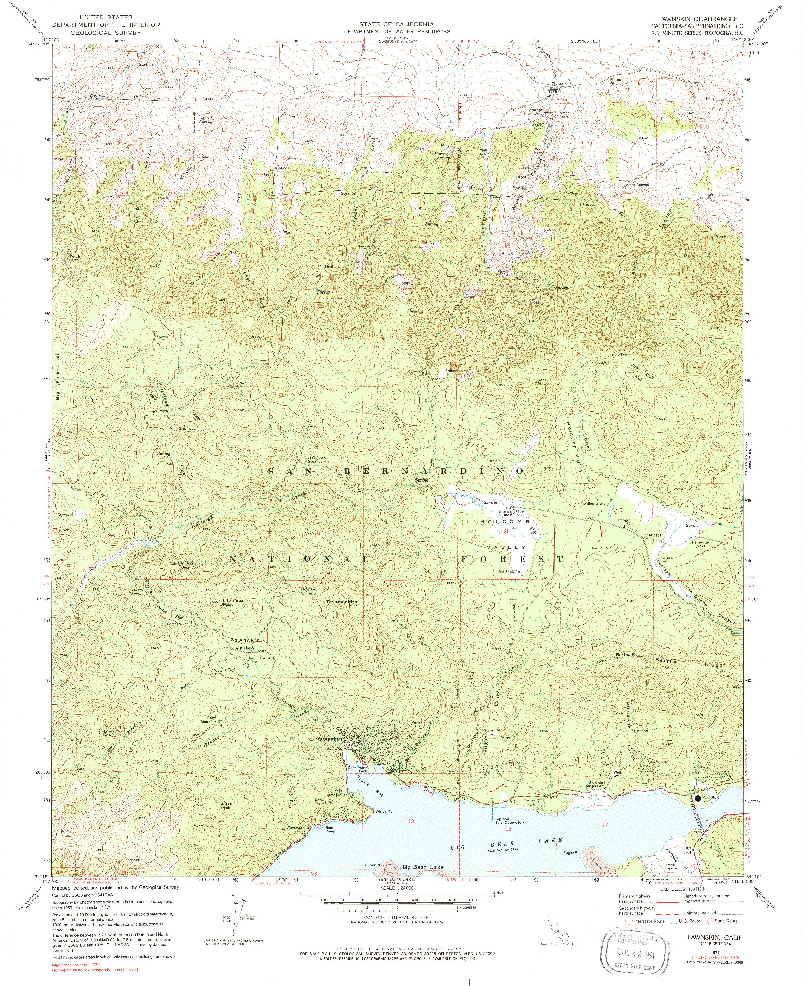 USGS 1:24000-SCALE QUADRANGLE FOR FAWNSKIN, CA 1971