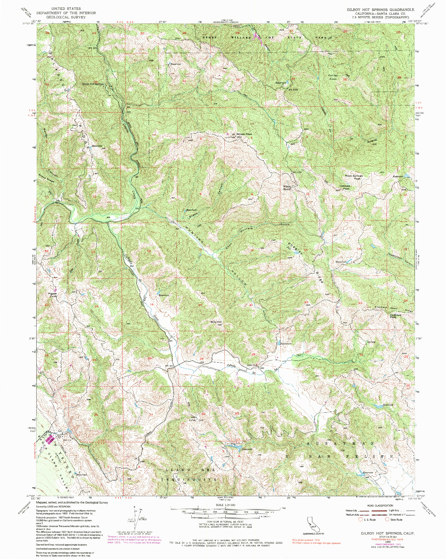 USGS 1:24000-SCALE QUADRANGLE FOR GILROY HOT SPRINGS, CA 1955