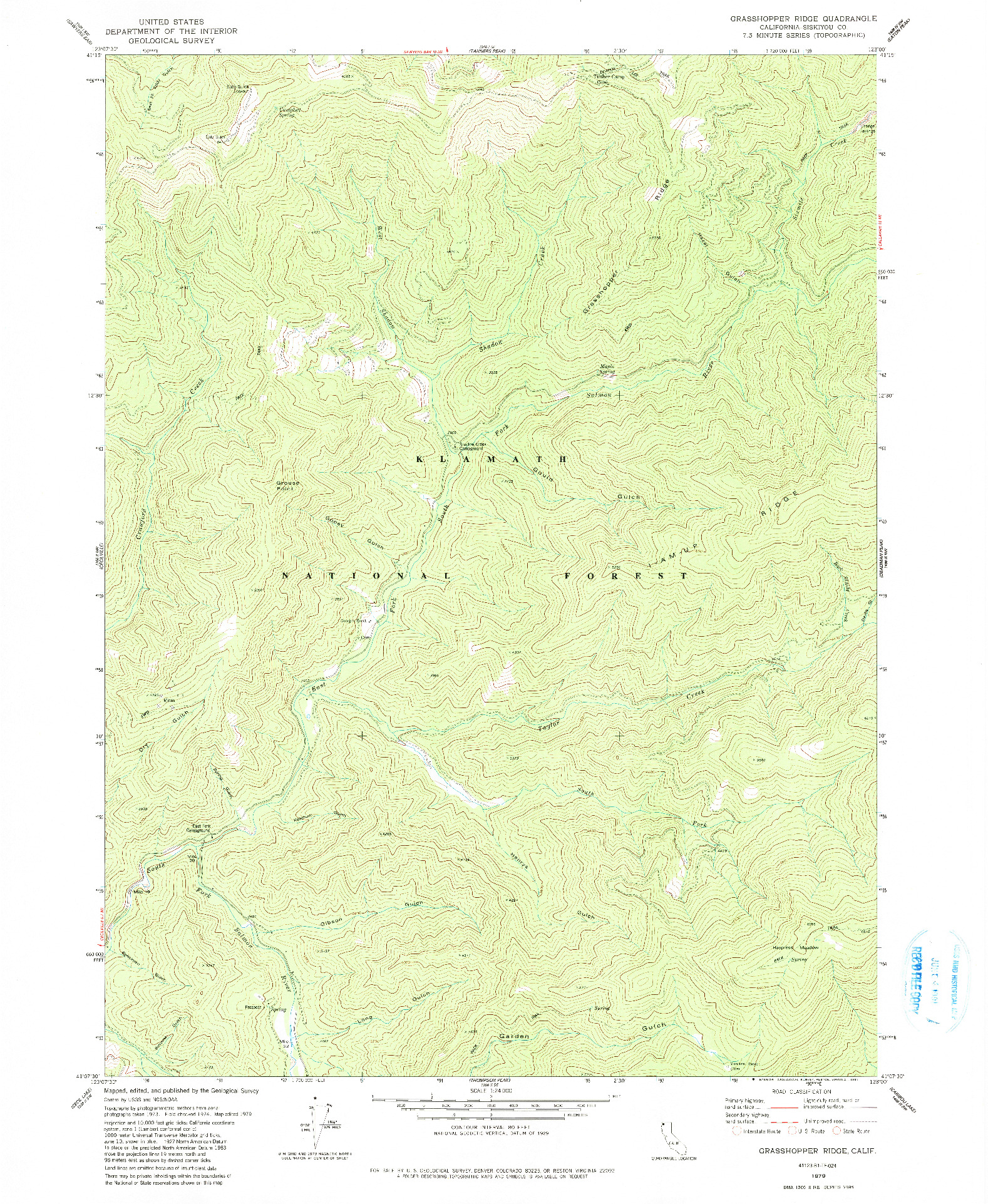 USGS 1:24000-SCALE QUADRANGLE FOR GRASSHOPPER RIDGE, CA 1979